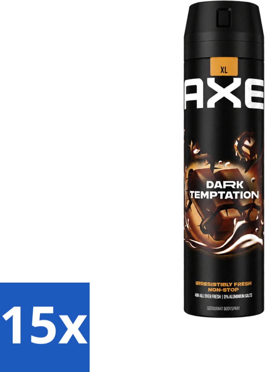 15 x AXE - Deodorant Spray - Dark Temptation - Chocoladegeur - Verleidelijk Fris - 200 ml - Voordeelverpakking - 15 stuks