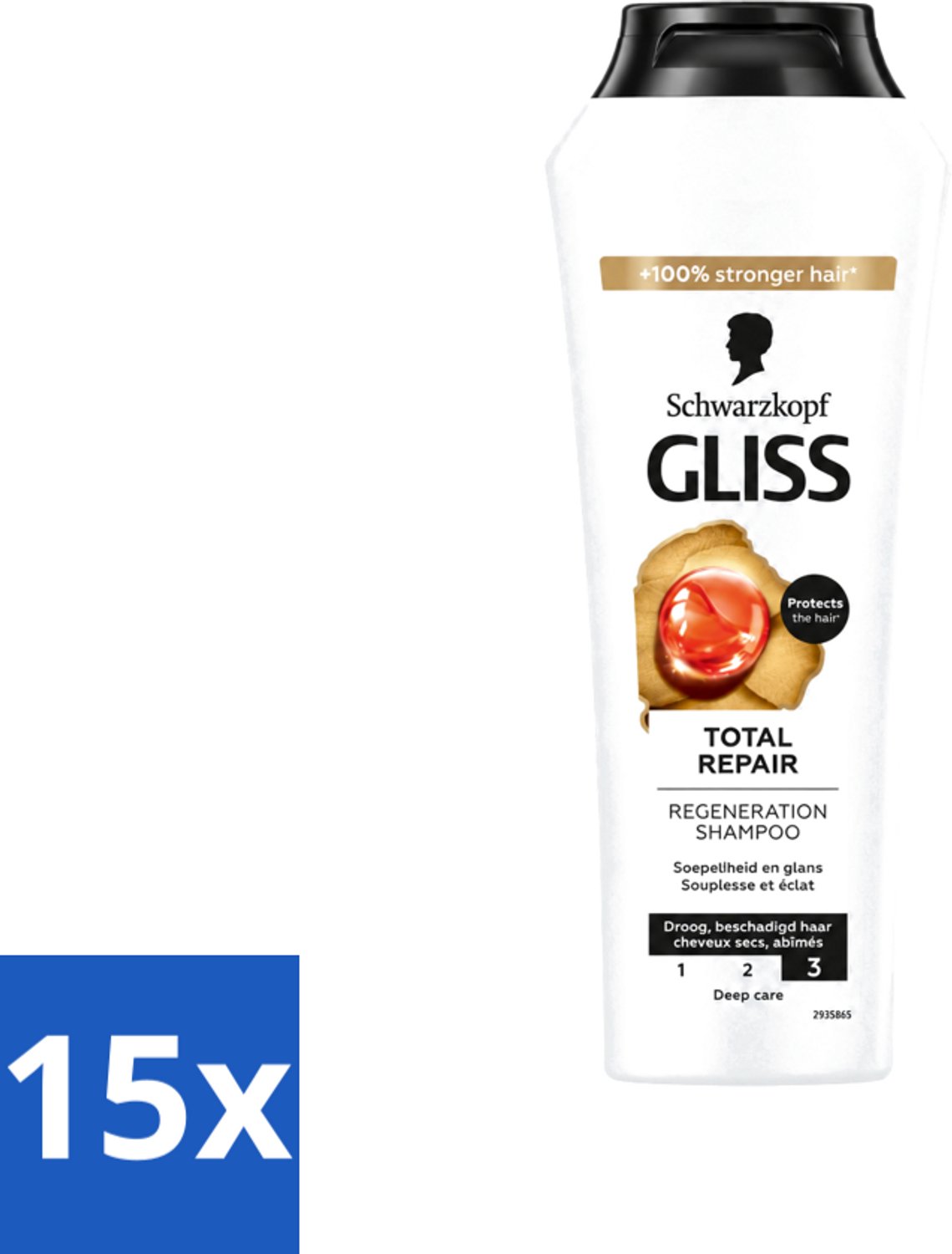 15 x Gliss - Shampoo - Total Repair - Voor Intensief Haarherstel - 250 ml - Voordeelverpakking - 15 stuks