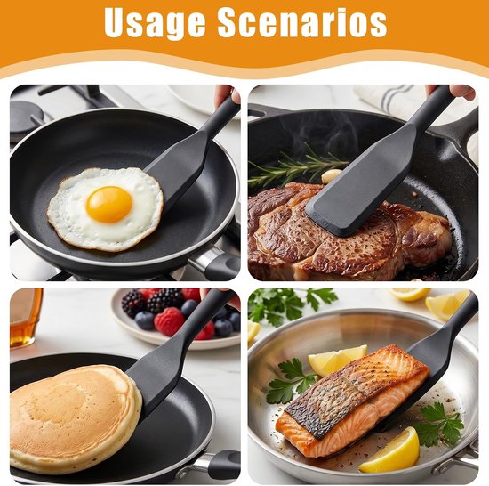 2 stuks pannenkoekenspatel, hittebestendig, siliconen, antiaanbaklaag, spatel, spatel, gebak en maryse, multifunctioneel, voor bakken en bakken, zwart, 25,4 cm — afbeelding 5