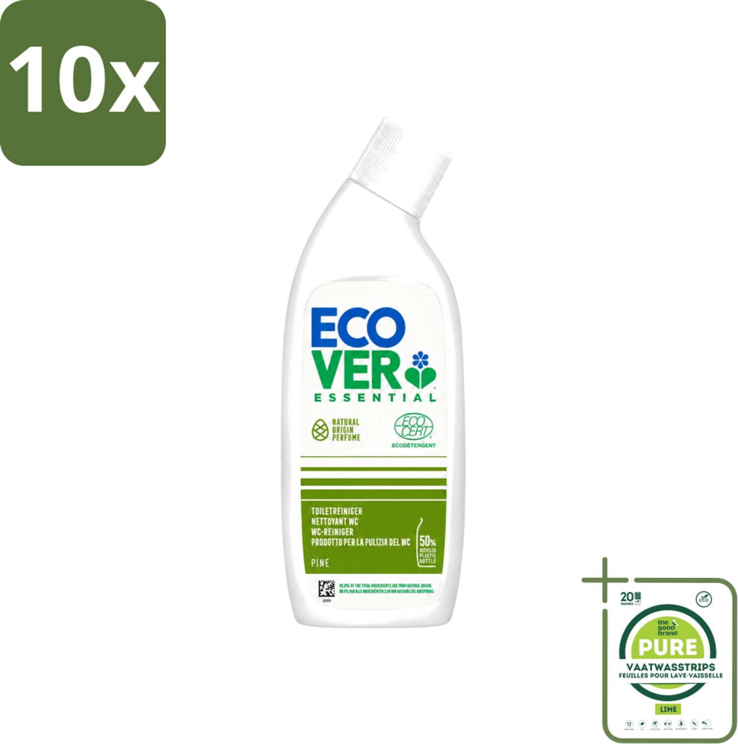 10 x Ecover - Toiletreiniger Essential - Dennenfris - 750 ml - Grootverpakking - Vaatwasstrips - Toiletreiniger - Natuurlijke Reiniging - Kalkverwijdering - Fris Geur - Dennenaroma