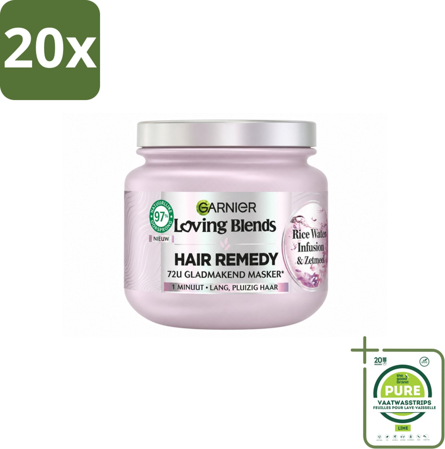 20 x Garnier - Loving Blends - Haarmasker - Rice Water Infusion - Glans & Zachtheid - Lang Haar - 340 ml - Grootverpakking - Vaatwasstrips - Haarmasker - Rice Water - Glans Haar - Zachtheid Haar - Lang Haar