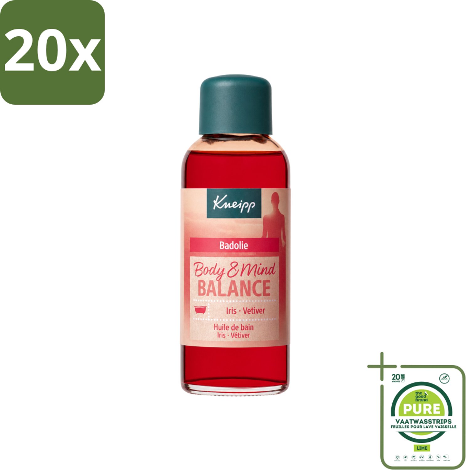20 x Kneipp - Badolie - Body & Mind Balance - Iris & Vetiver - 100 ml - Grootverpakking - Vaatwasstrips - Badolie - Ontspanning - Energie - Natuurlijke Balans - Irisolie