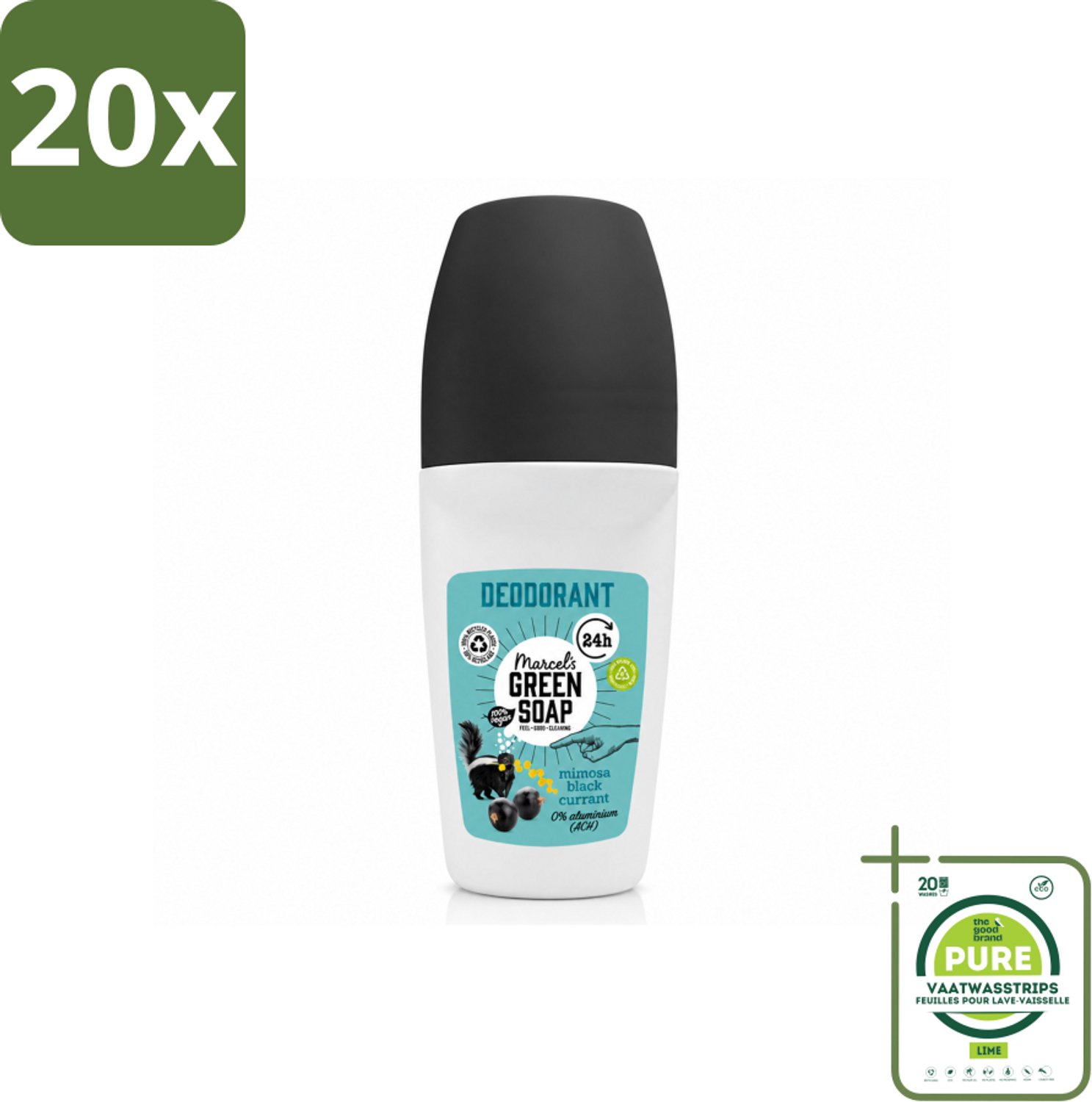 20 x Marcel's Green Soap - Deodorant Roller - Mimosa & Blackcurrant - Langdurige frisheid - 50 ml - Grootverpakking - Vaatwasstrips - Deodorant - Deodorant Roller - Frisheid - Geur - Okselbescherming