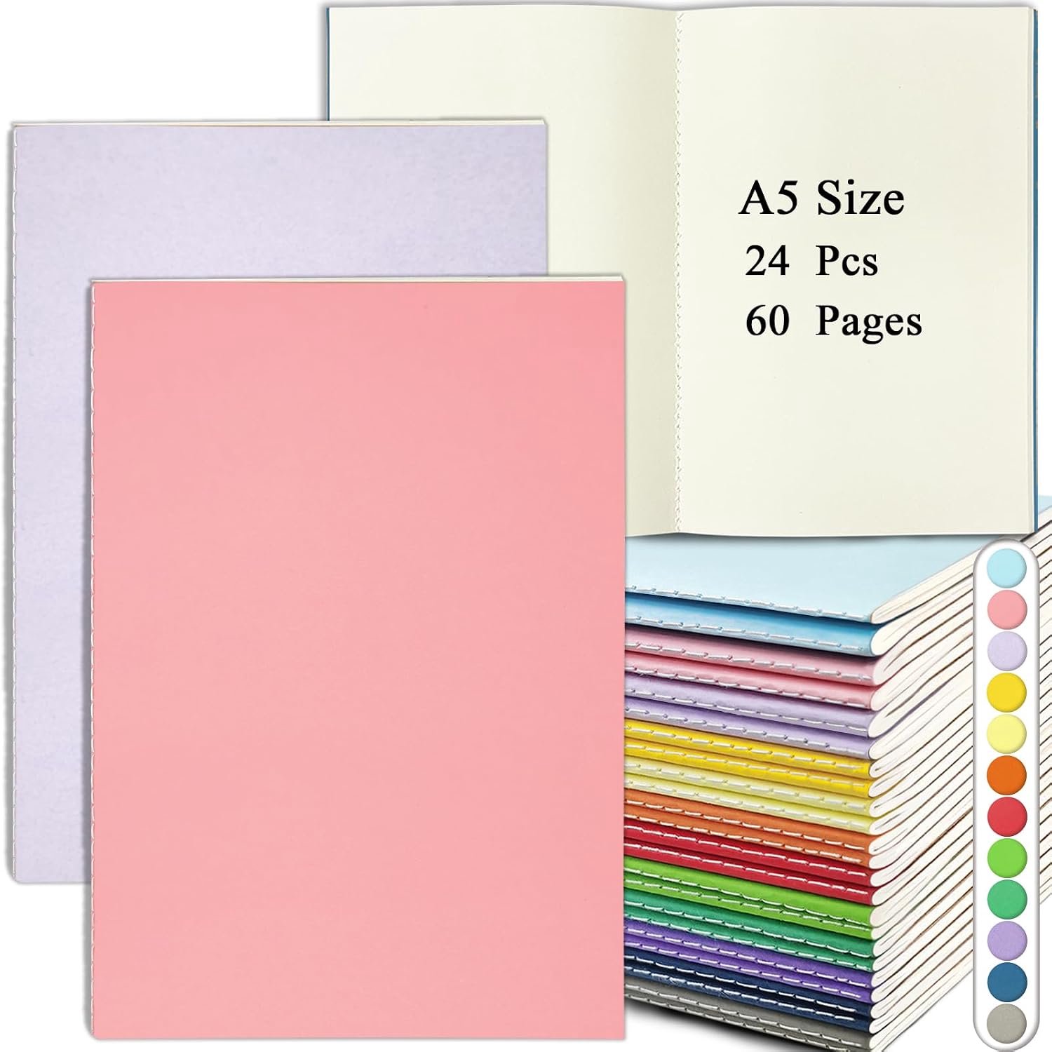 24-Delige Set Blanco Notitieboekjes A5, 21x14cm 60 Blanco Pagina's