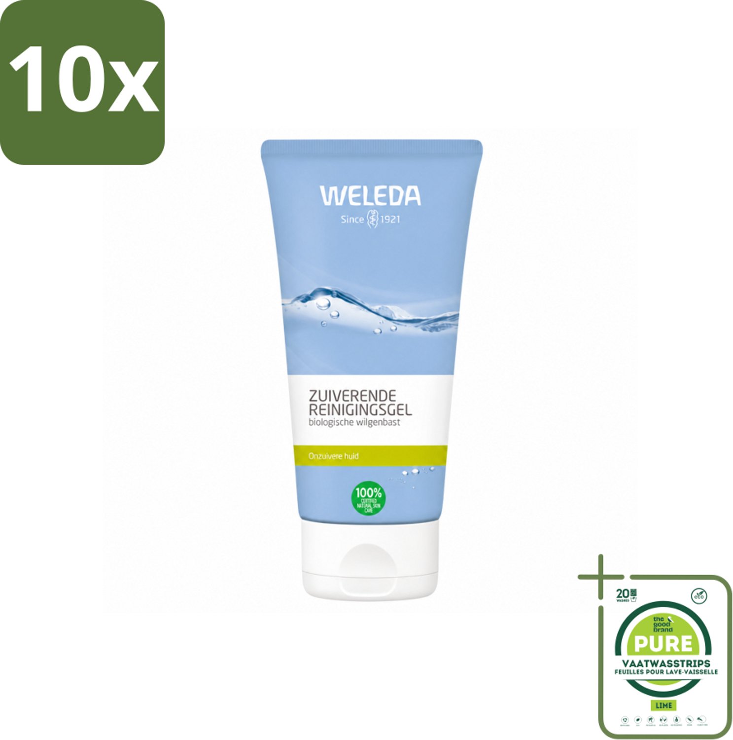 10 x WELEDA - Reinigingsgel Zuiverend - Voor onzuivere huid - 100 ml - Grootverpakking - Vaatwasstrips - Zuiverende Reiniging - Onzuivere Huid - Puistjes - Mee-eters - Natuurlijke Reiniging