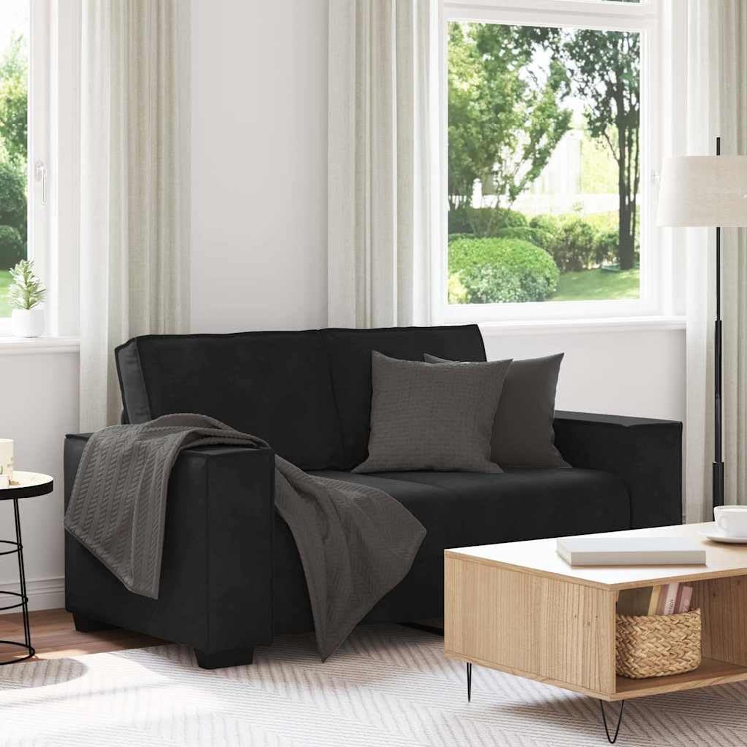 2-zitsbank, zwart, 120 cm, fluwelen stof met brede armleuningen en robuust houten metalen frame voor woonkamer en kantoor, comfortabel gestoffeerde meubels met hoog zitcomfort