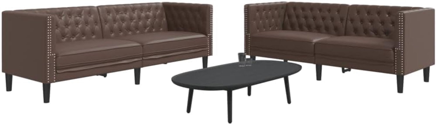 2-delige Chesterfield-bankset in bruin kunstleer, zitmeubelen met klassiek design en knoopdetails comfortabele bekleding voor zitvlakken en rug, onderhoudsvriendelijk