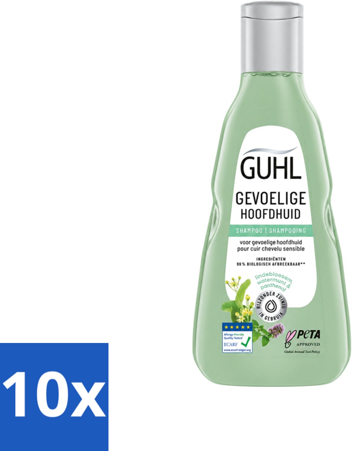 10 x Guhl - Shampoo - Gevoelige Hoofdhuid - 250 ml - Voordeelverpakking - 10 stuks