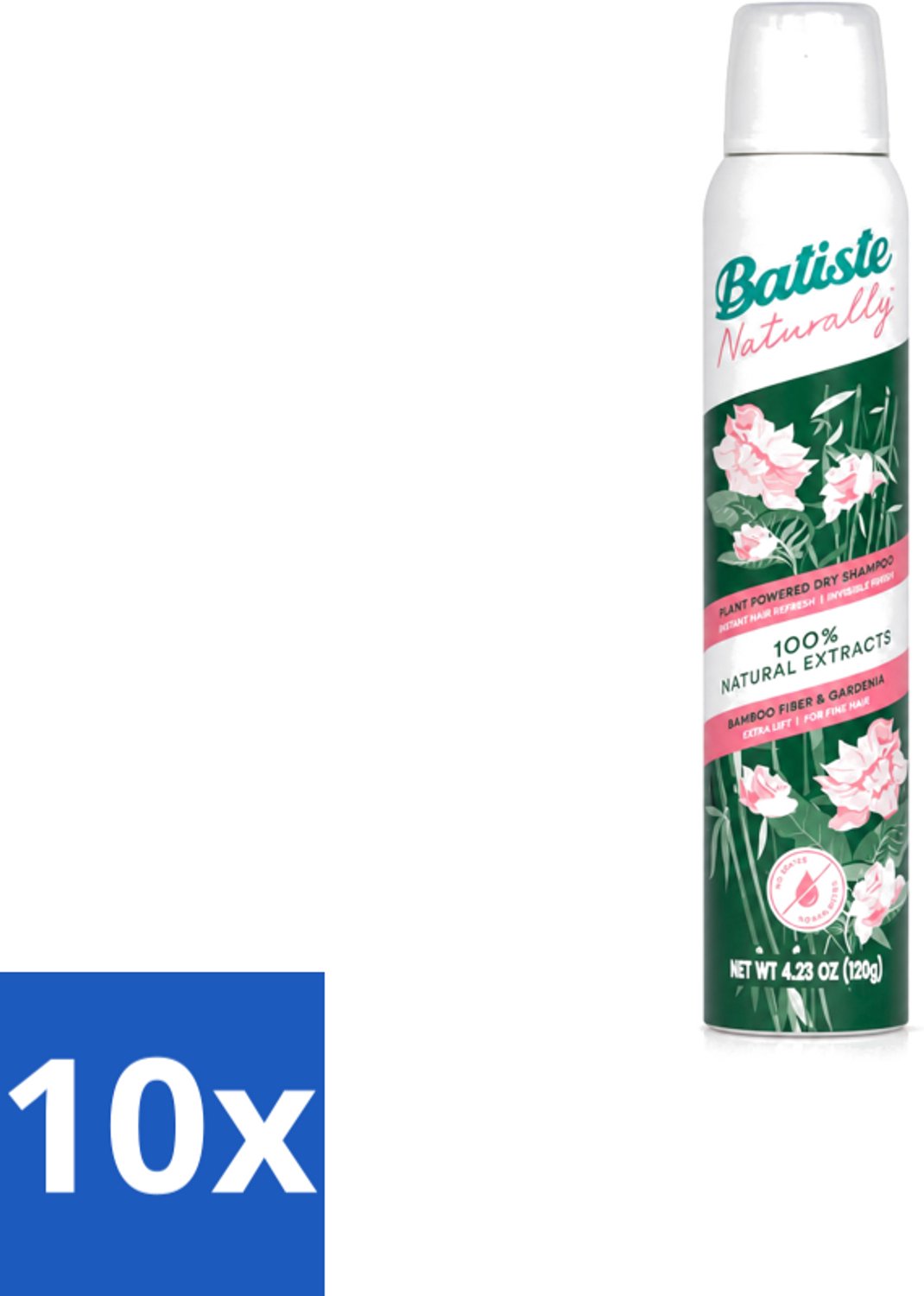 10 x Batiste - Naturally Bamboo Fibre & Gardenia - Droogshampoo - Versterkt en Verfrist - 100% Natuurlijk - 200ml - Voordeelverpakking - 10 stuks