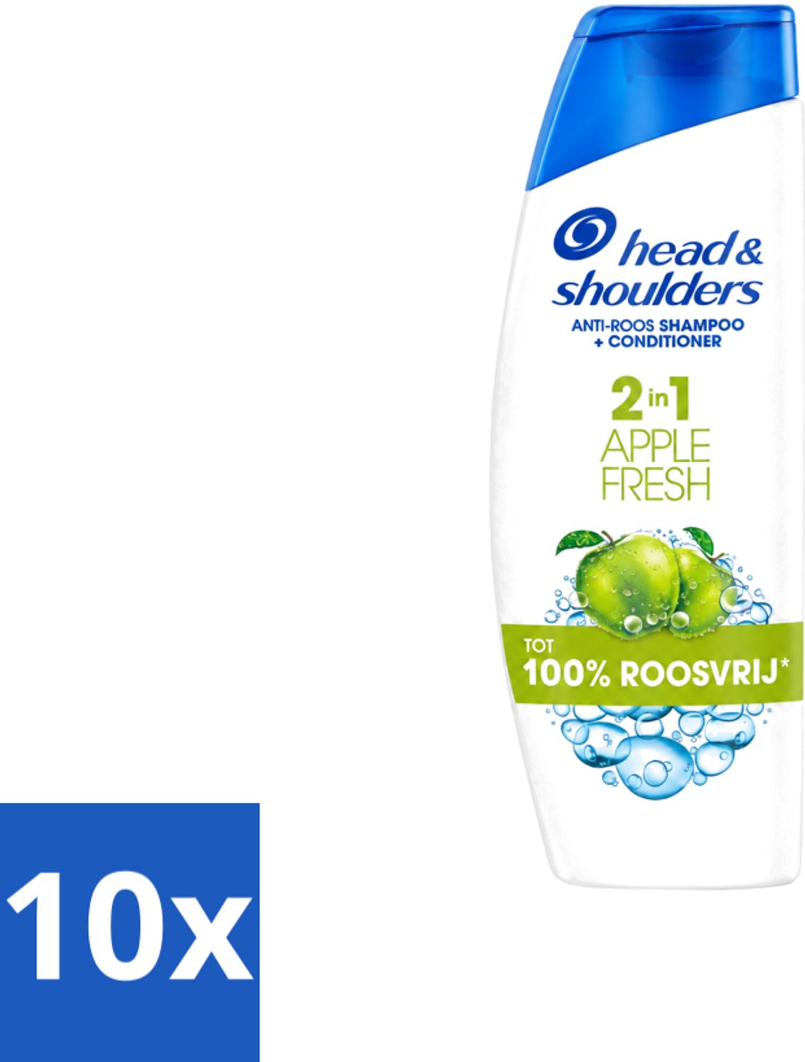 10 x Head & Shoulders - Shampoo - 2-in-1 - Apple Fresh - 100% Roosvrij - 300 ml - Voordeelverpakking - 10 stuks