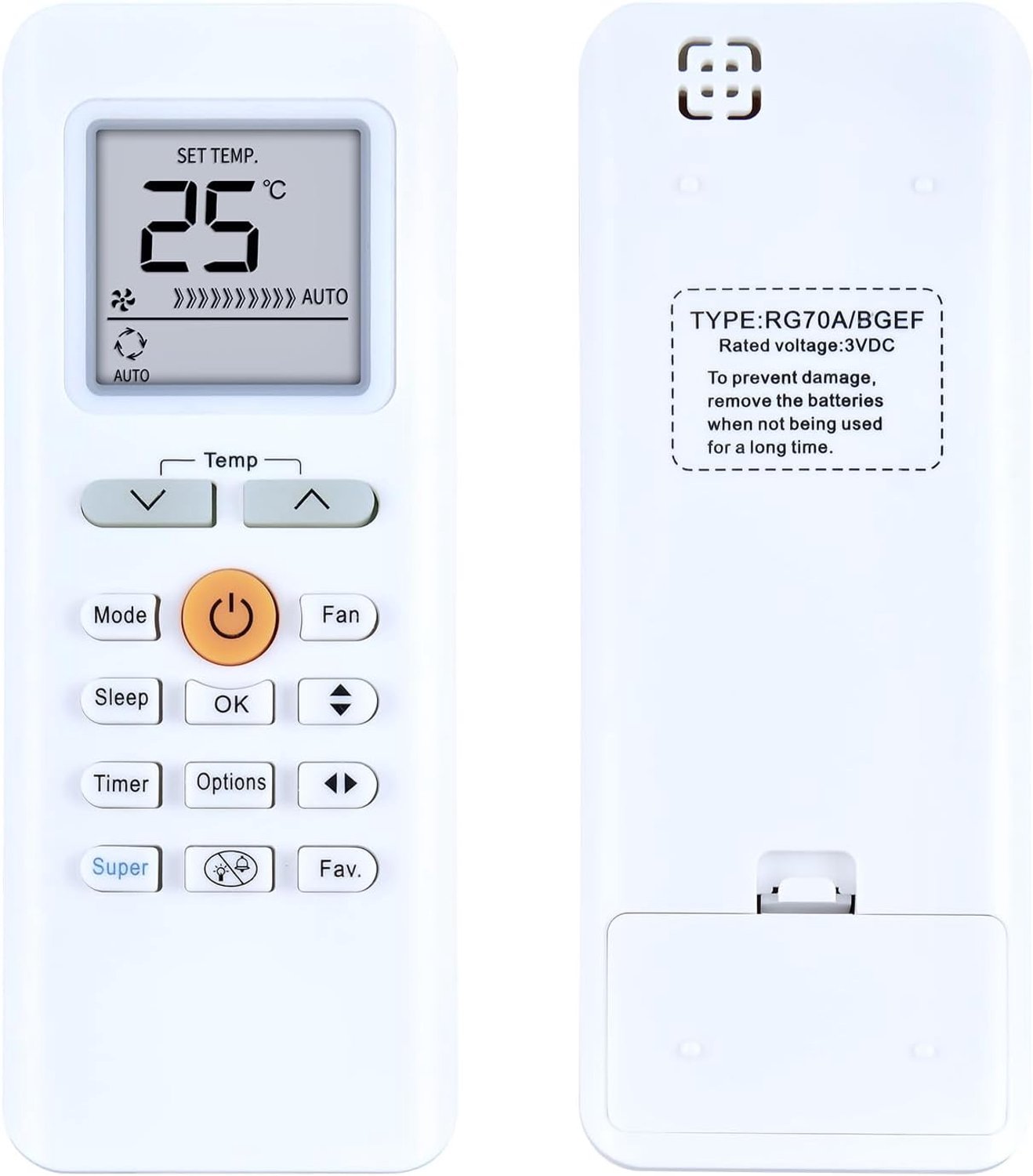 RG70A/BGEF Afstandsbediening Vervanging voor MIDEA Blanc Airconditioner, Compatibel Met RG70E/BGEF RG70C/BGEF RG70E1/BGEF RG70C1/BGEF RG70C RG70E2/BGEF RG70E2/BGEFU1 RG70E3/BGEF RG70F/BGEFU1 1