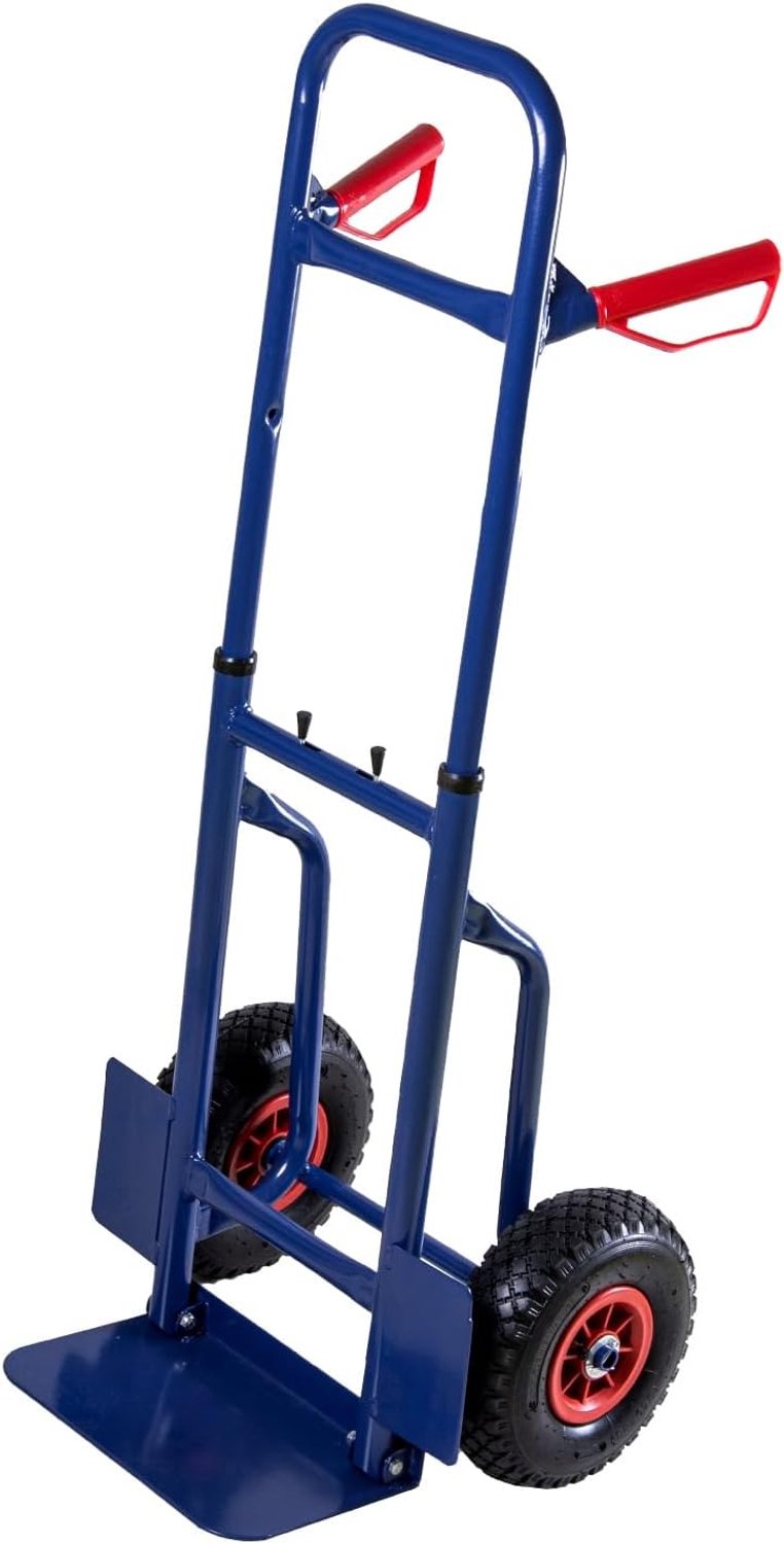 Steekwagen trolley cart, stalen buisframe, 200 kg draagvermogen, luchtgevulde profiel rubberen banden, wielbescherming, ergonomische handgrepen