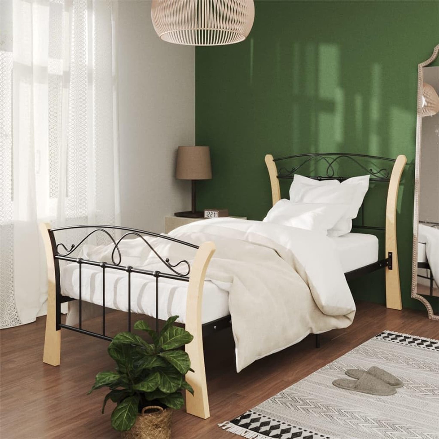 Bed tweepersoonsbed zwart metaal 90x200 cm geschikt voor familiekamers