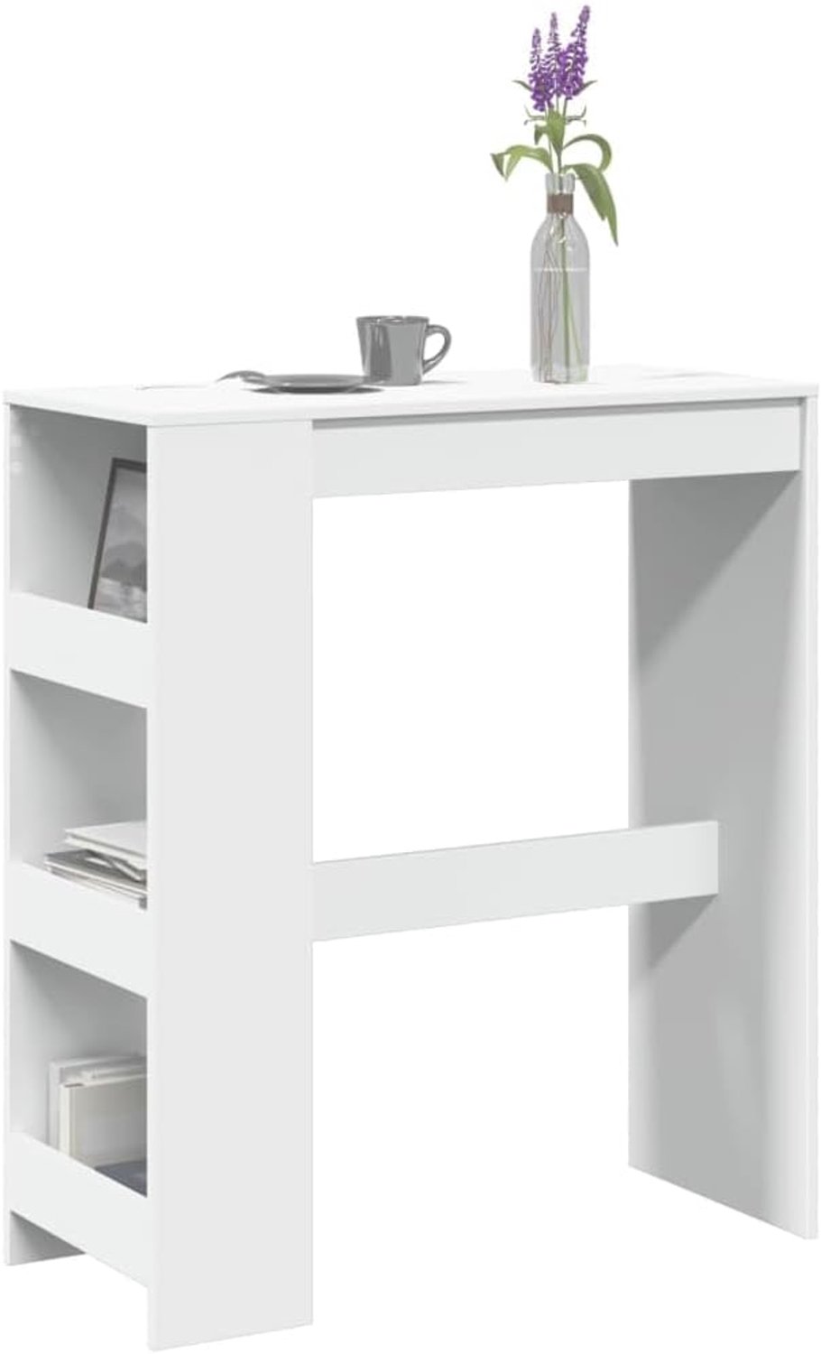 Bartafel met plank, wit, eetkamer, tafel, keukentafel voor keuken, 90 x 40 x 103,5 cm, houtmateriaal