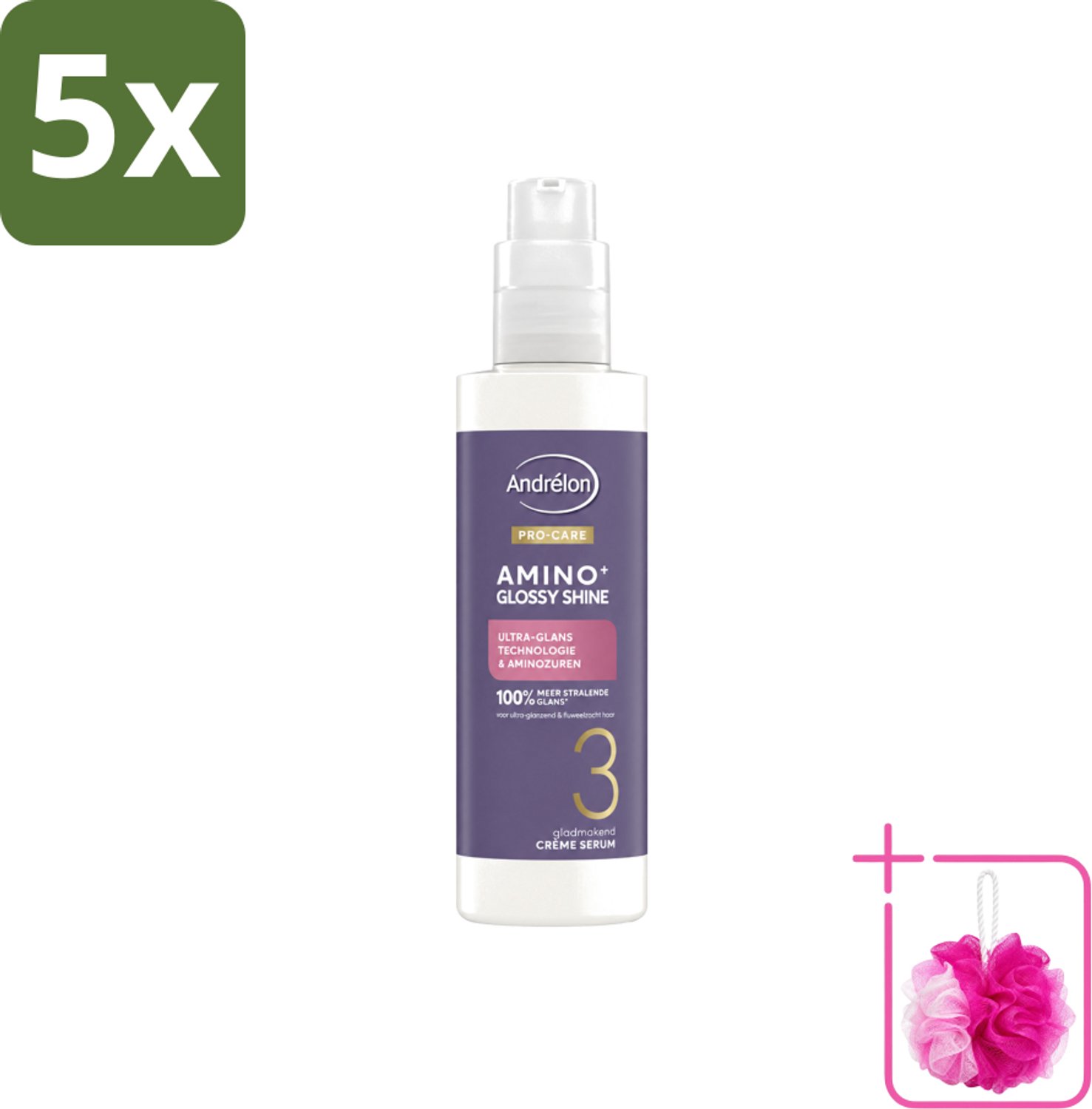 5 x Andrélon – Crème Serum – Pro Care Amino+ Glossy Shine – 200 ml - Bulkverpakking - Glans haar - Douchemop - Glad haar