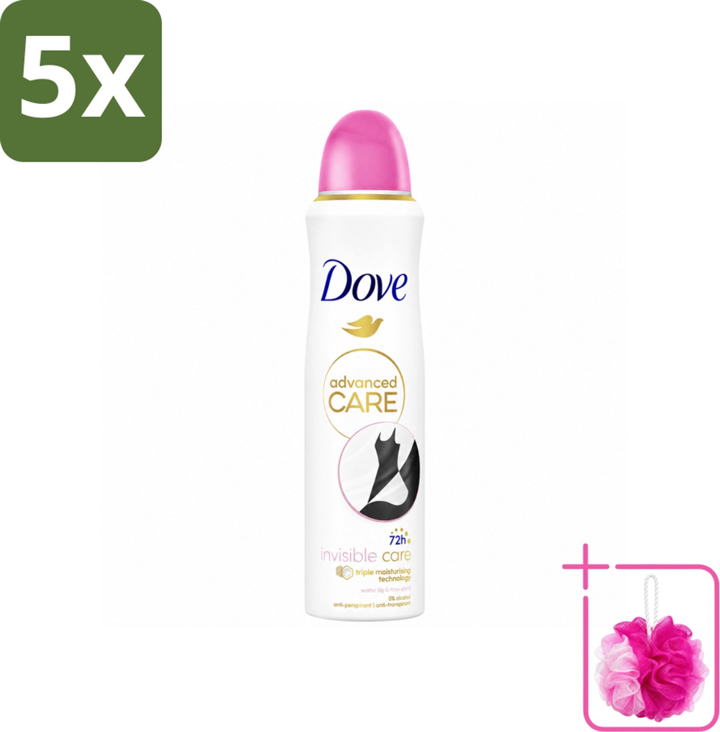 5 x Dove – Deodorant Spray – Invisible Care – 150 ml - Bulkverpakking - Anti-transpirant - Douchemop - Deodorant spray