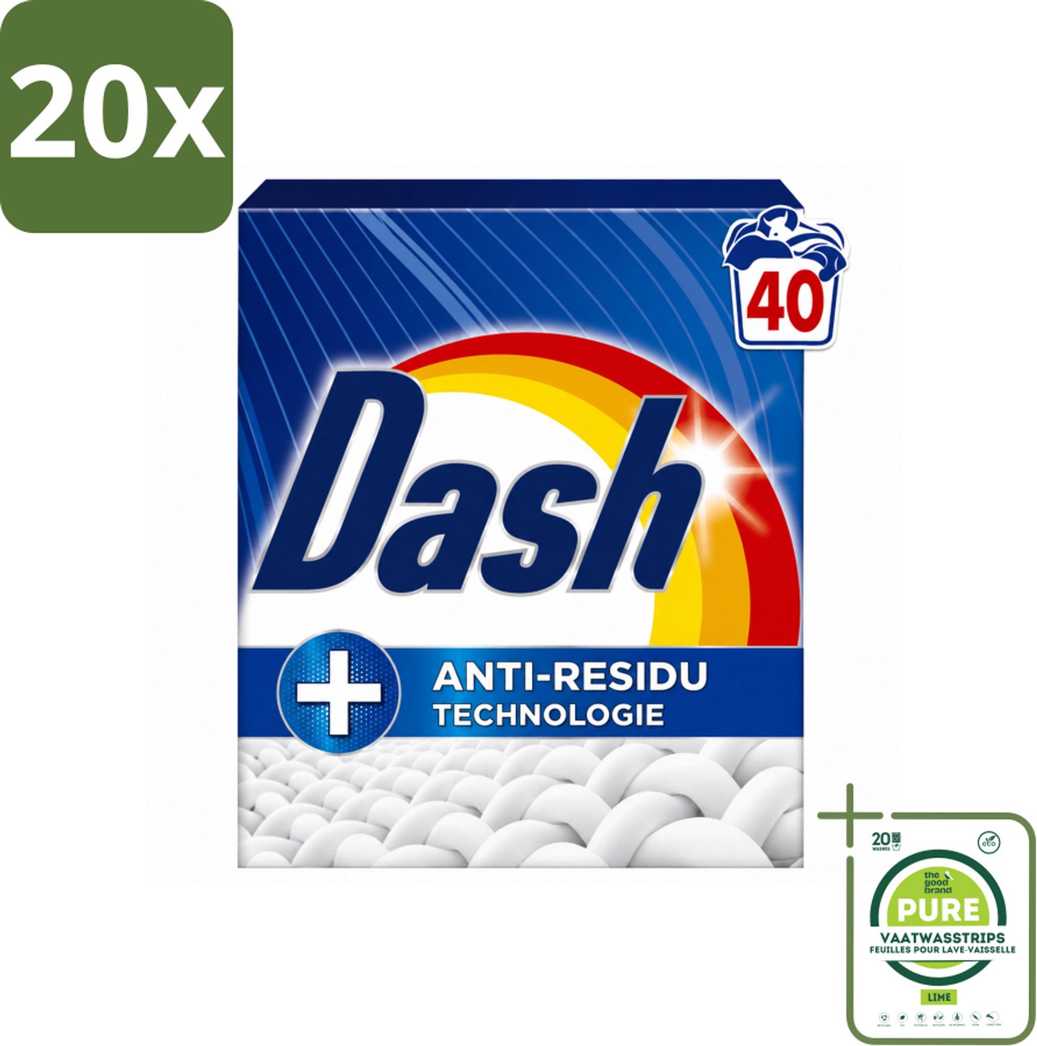 20 x Dash – Waspoeder – Witter Dan Wit – 2,2 kg - Grootverpakking - Vaatwasstrips - Witte Was - Waspoeder - Schoonheid - Helderheid - Anti-residu