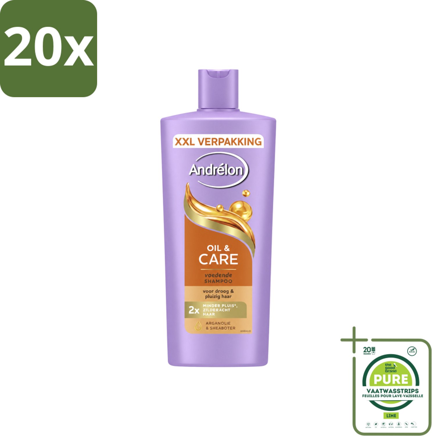 20 x Andrélon – Shampoo – Oil & Care – 685 ml - Grootverpakking - Vaatwasstrips - Haar Verzorging - Pluisvoorkomen - Arganolie Shampoo - Sheaboter - Droog Haar