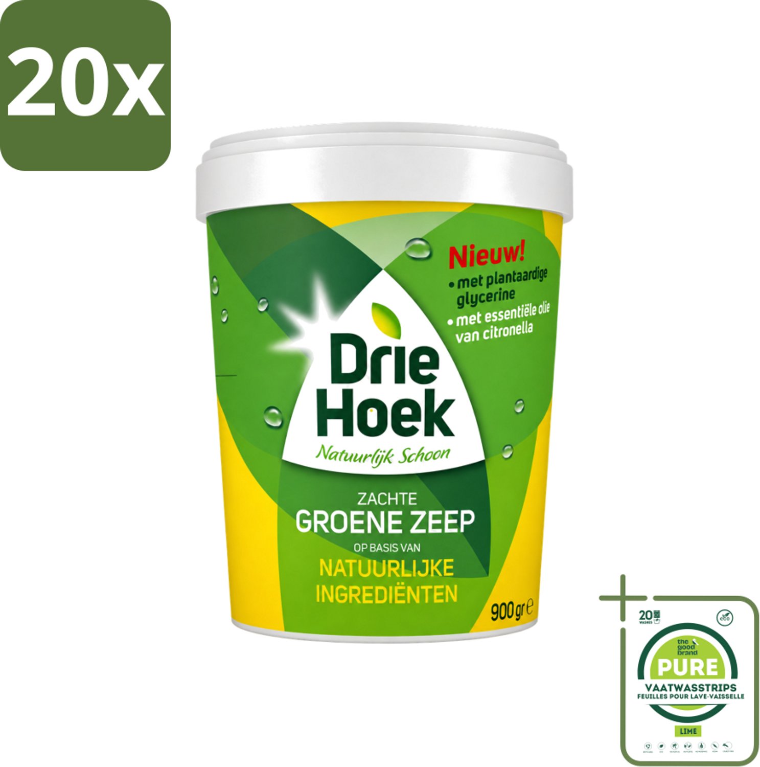 20 x Driehoek – Zachte Zeep – Groene Zeep – 900 gr - Grootverpakking - Vaatwasstrips - Natuurlijke Zeep - Reinigingsmiddel - Hout Reinigen - Steen Reinigen - Textiel Reinigen