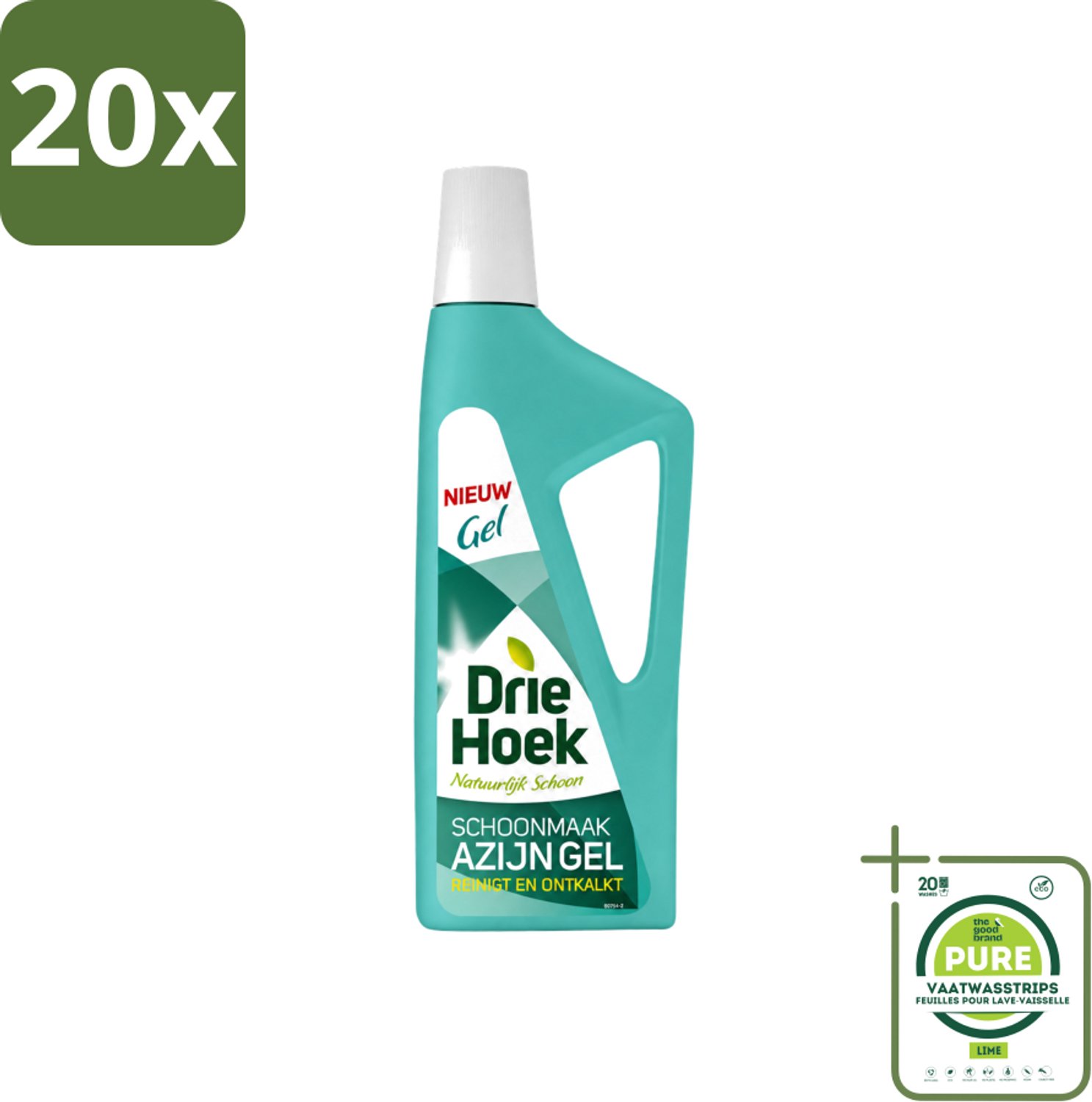 20 x Driehoek – Azijngel – 725 ml - Grootverpakking - Vaatwasstrips - Ontkalken - Kalkaanslag - Sanitair Reinigen - Badkamer Reinigen - Keuken Reinigen