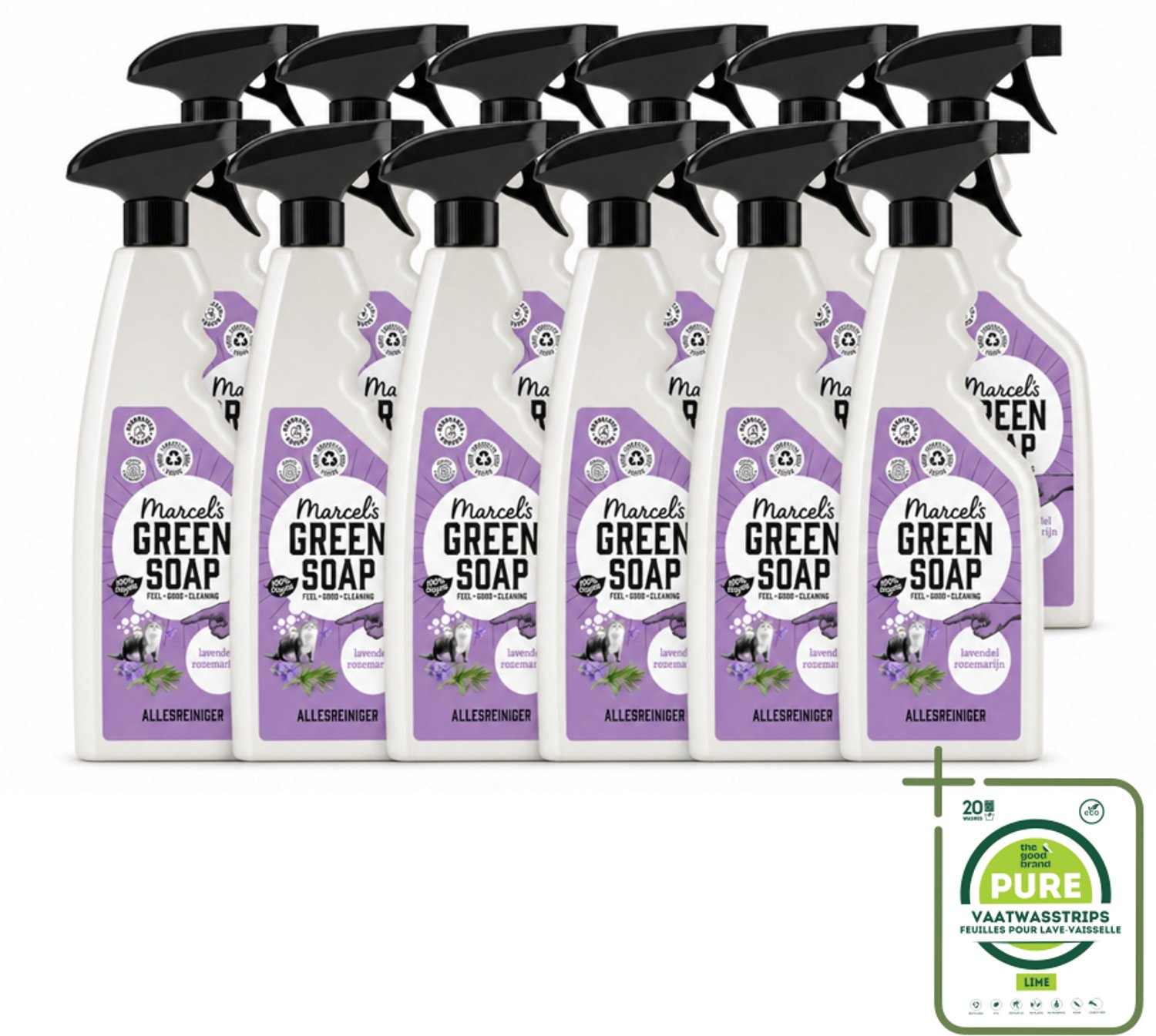 12 x Marcel’s Green Soap – Allesreiniger Spray – Lavendel & Rozemarijn – 500 ml - Grootverpakking - Vaatwasstrips - Allesreiniger Spray - Natuurlijke Reiniger - Plantaardige Zeep - Vet En Vuil Verwijderen - Tafel Reinigen