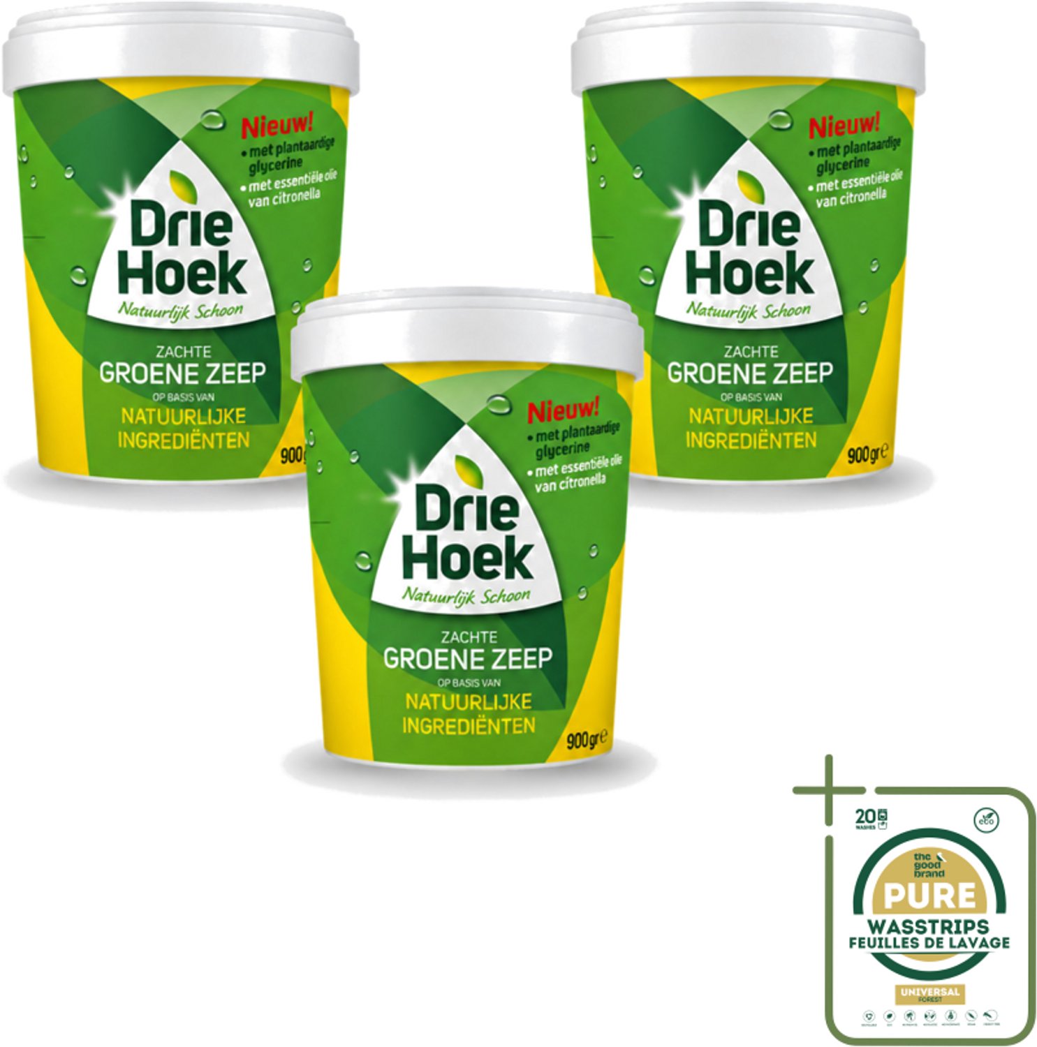3 x Driehoek – Zachte Zeep – Groene Zeep – 900 gr - Wasstrips - Zachte Zeep - Natuurlijke Olie - Schoonmaken - Reinigen - Hout Reinigen