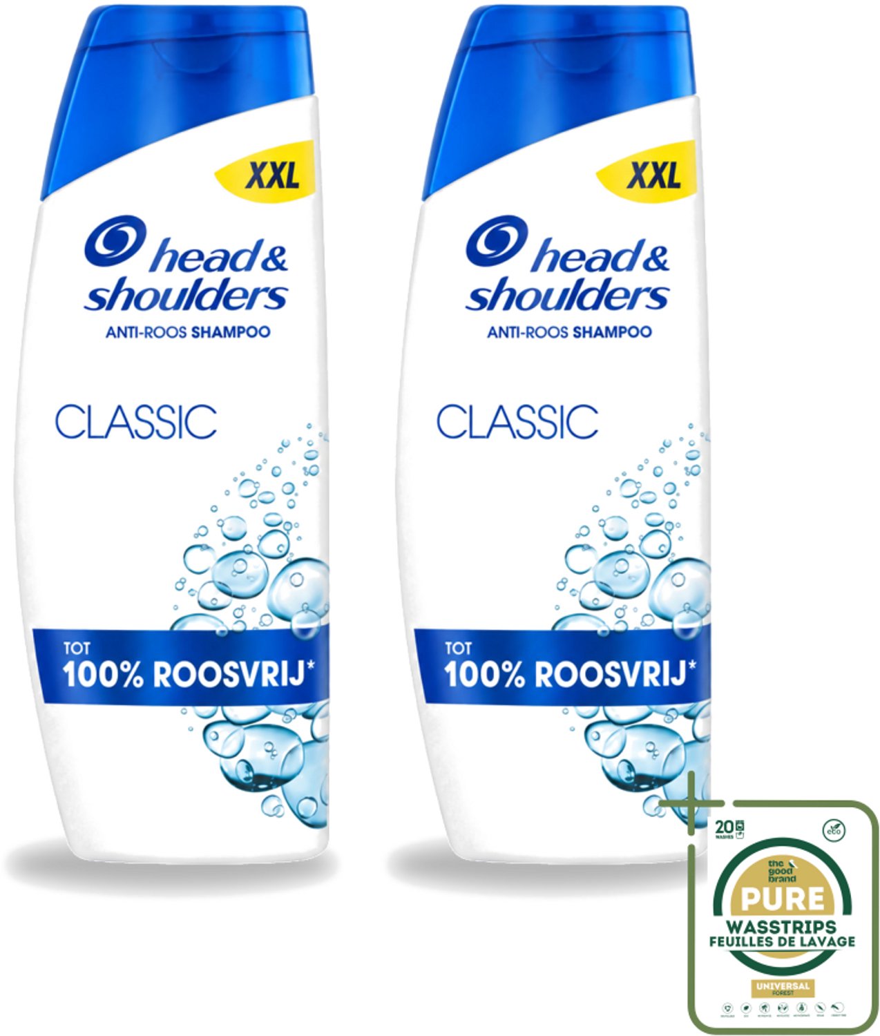 2 x Head & Shoulders – Shampoo – Classic – 625 ml - Wasstrips - Anti-roos Shampoo - Roosvrij Shampoo - Hoofdhuid Verzorging - Schone Hoofdhuid - Fris Haar