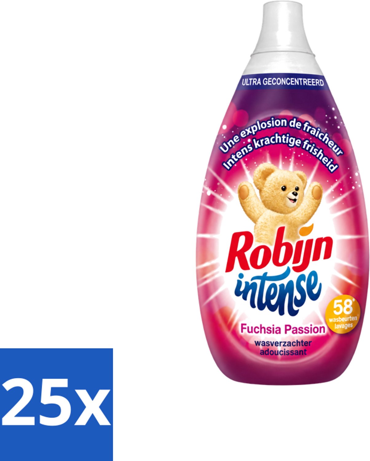 25 x Robijn Intense - Wasverzachter - Intense Fuchsia Passion - 870ml - 58 Wasbeurten - Voordeelverpakking - 25 stuks
