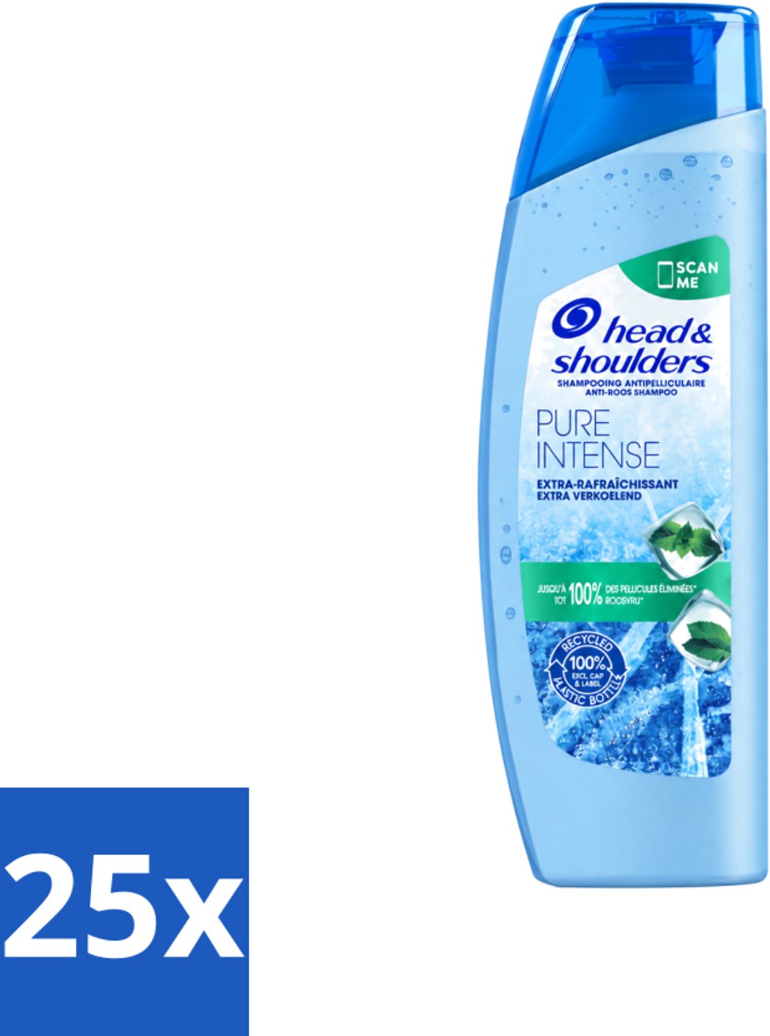 25 x Head & Shoulders - Anti-Roos Shampoo - Pure Intense - Extra Verkoelend - 250 ml - Voordeelverpakking - 25 stuks