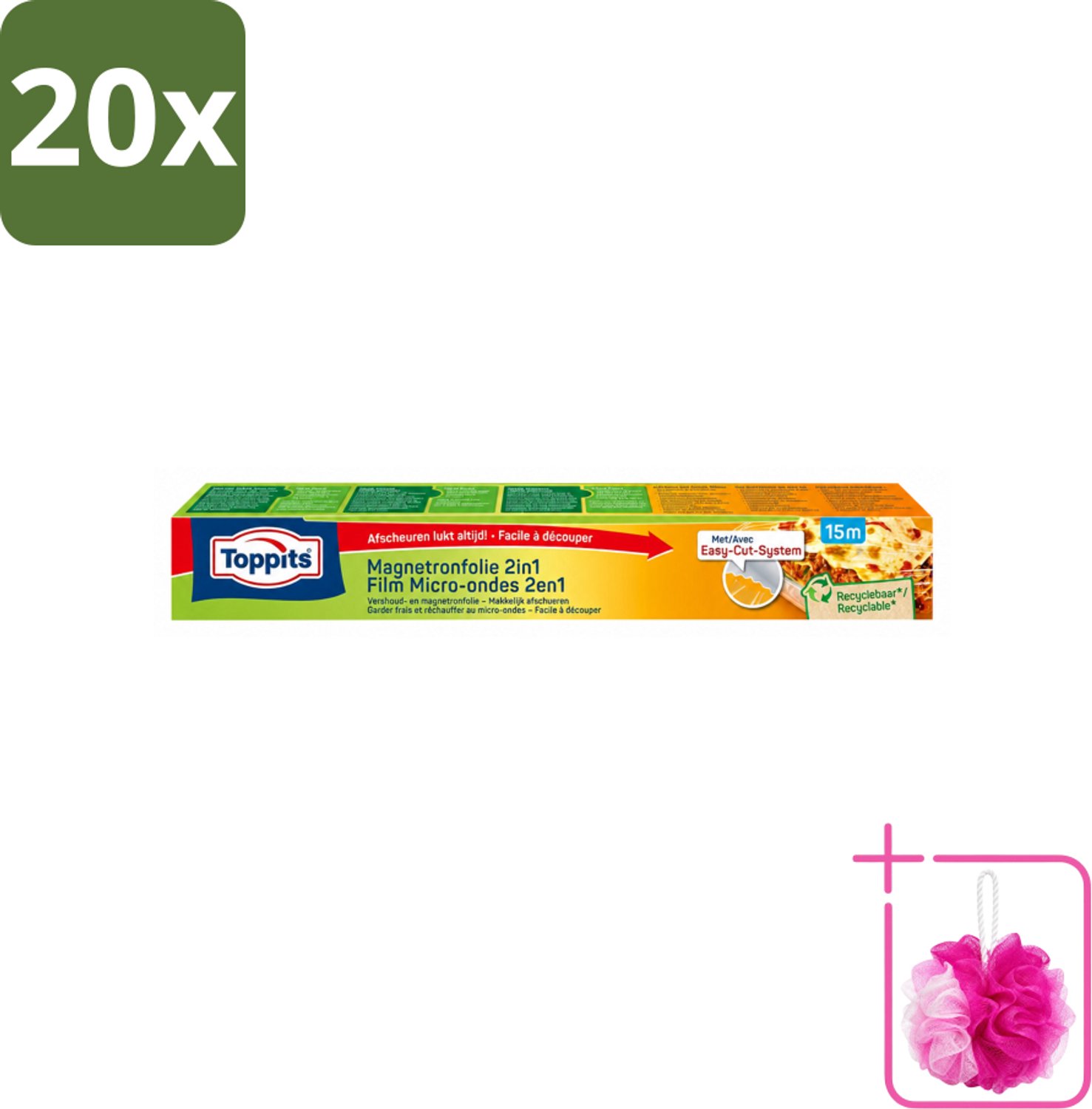 20 x Toppits – Magnetronfolie 2-in-1 – 15 m - Bulkverpakking - Magnetronfolie - Douchemop - Bewaren