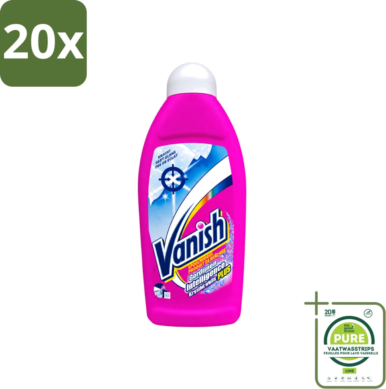 20 x Vanish Gordijnen - Kristalwit - Wasmiddel - Zonder Chloor - Witte Was - 500 ml - Grootverpakking - Vaatwasstrips - Gordijnen Reinigen - Witte Gordijnen - Wasmiddel Voor Gordijnen - Chloorloos Wasmiddel - Gordijnen Wasmiddel