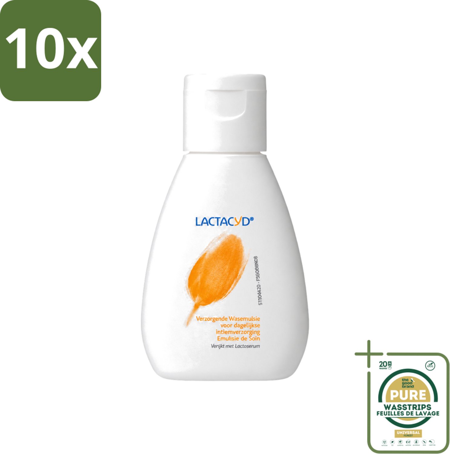 10 x Lactacyd – Verzorgend – Mild en pH-vriendelijk – 50 ml - Wasstrips - Intieme Verzorging - Wasemulsie - PH-vriendelijk - Melkzuur - Droogheid