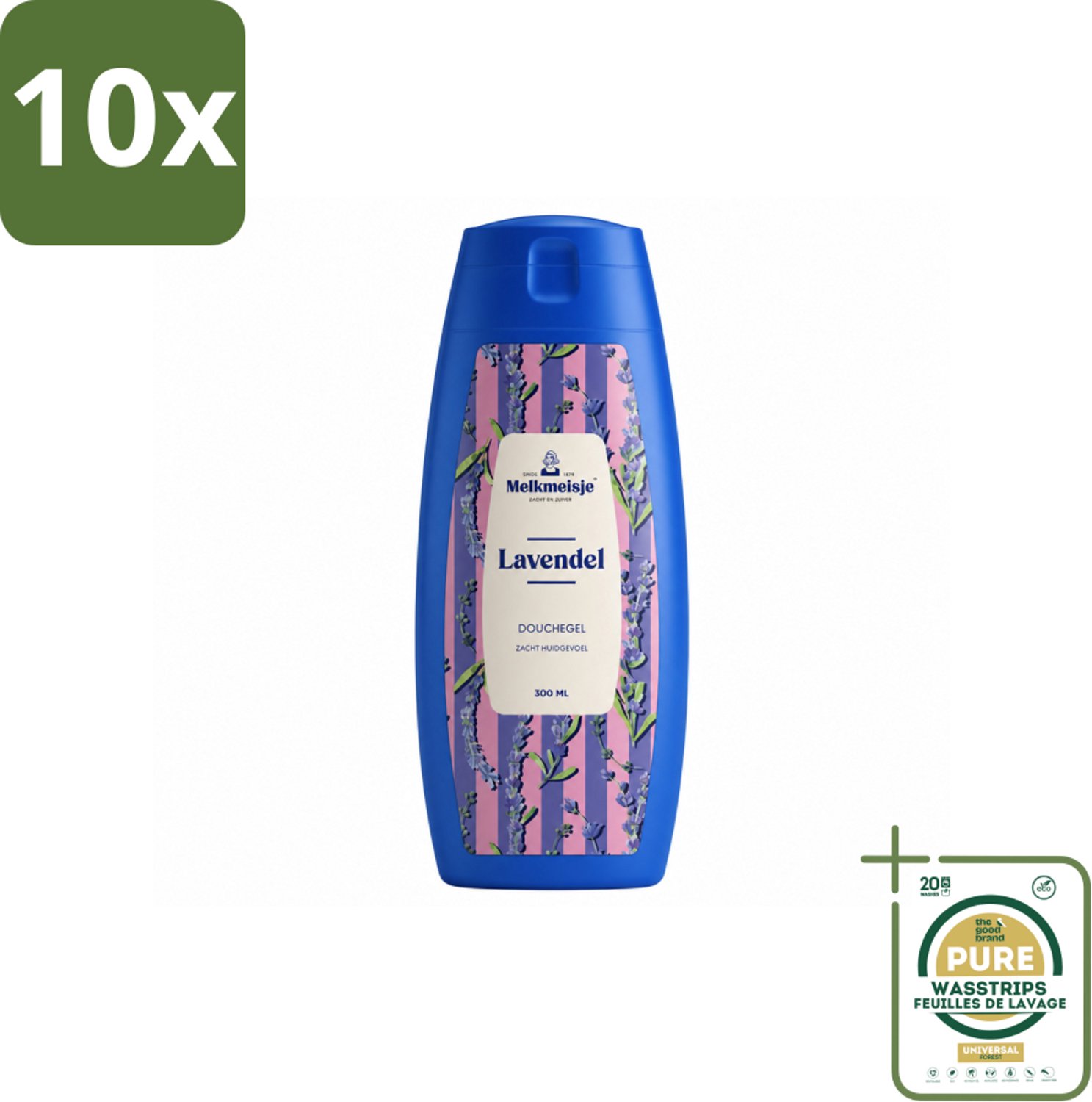 10 x Melkmeisje – Douchegel – Lavendel – Zacht Huidgevoel – 300 ml - Wasstrips - Bad En Douche Crème - Melkcrème - Zachte Huid - Badcrème - Douchecrème