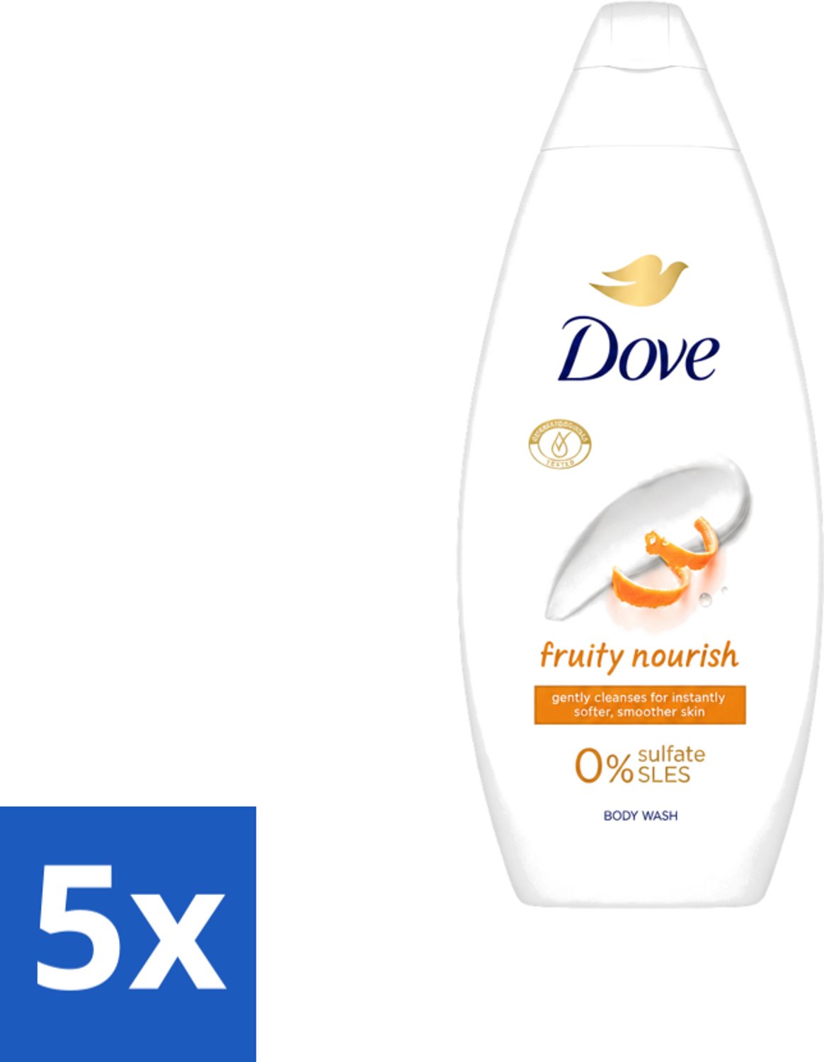 5 x Dove Fruity Nourish - Douchegel - Sulfaatvrij - 250 ml - Voordeelverpakking - 5 stuks