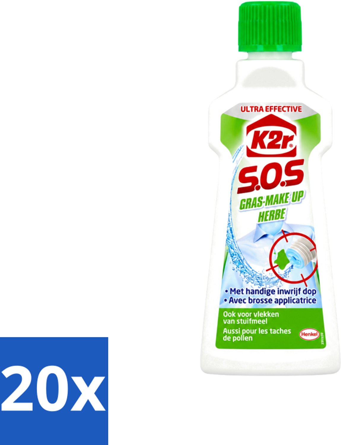 20 x K2R - SOS Vlekverwijderaar - Gras & Make-up - 50ml - Voordeelverpakking - 20 stuks