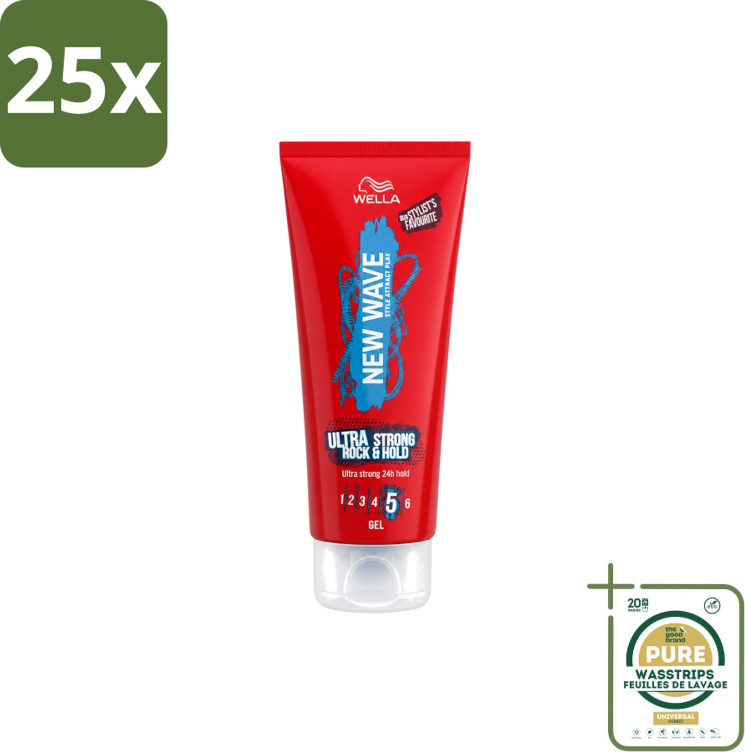 25 x Wella – New Wave Rock’n Hold Ultra Strong – Haargel – 200 ml - Wasstrips - Haarstyling - Haargel - Haartype - Haarkleur - Haarfixatie