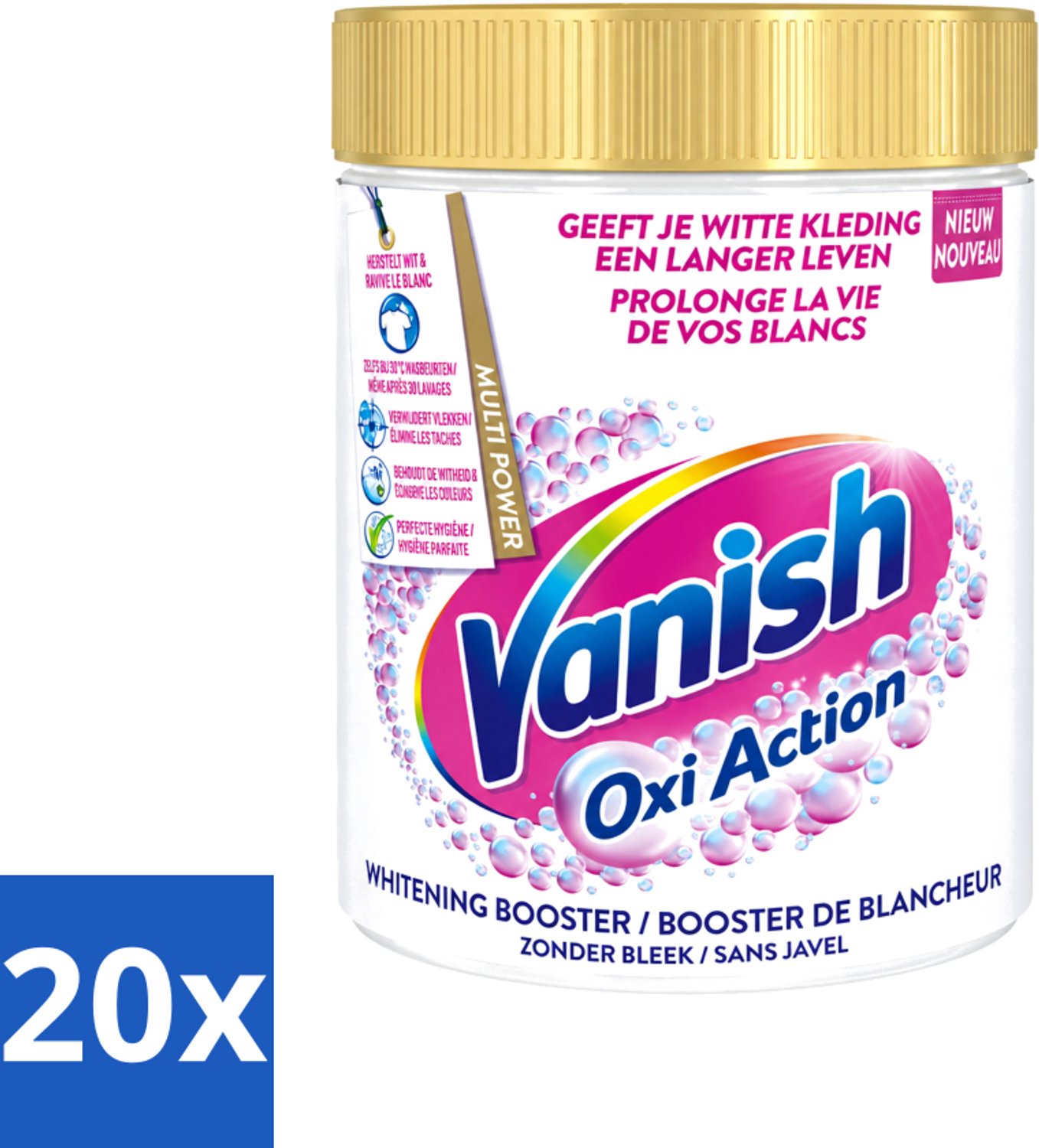 20 x Vanish Oxi Action - Vlekkenverwijderaar - Wasbooster - Zonder Bleek - Witte Was - 1 Kg - Voordeelverpakking - 20 stuks