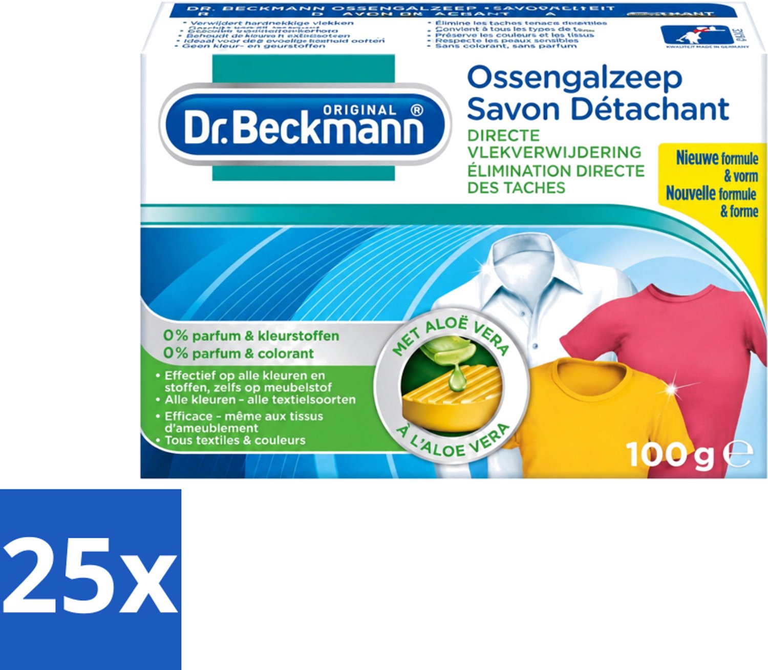 25 x Dr.Beckmann - Vlekkenverwijderaar - Ossengalzeep Met Aloë Vera - Witte en Gekleurde Was - 100g - Voordeelverpakking - 25 stuks