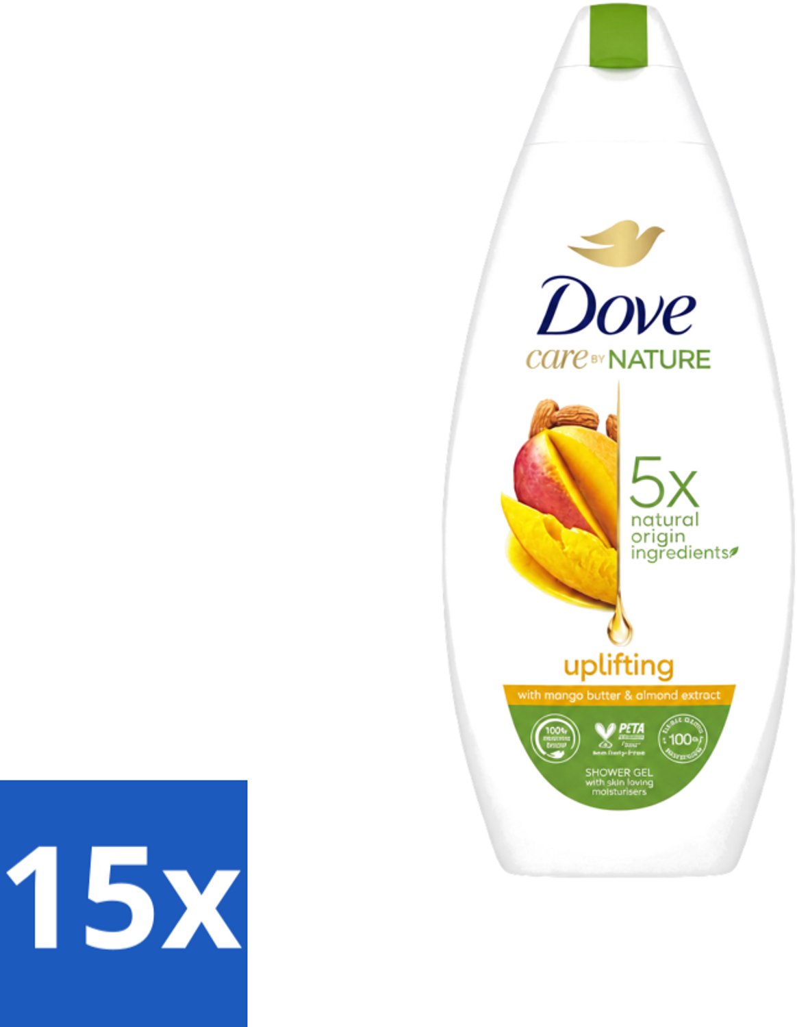 15 x Dove Care By Nature - Uplifting - Douchegel - Mangoboter & Almond Extract - 225 ml - Voordeelverpakking - 15 stuks