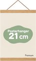 Teakhouten posterhanger van 21 cm met bruin koord op een lichte achtergrond.