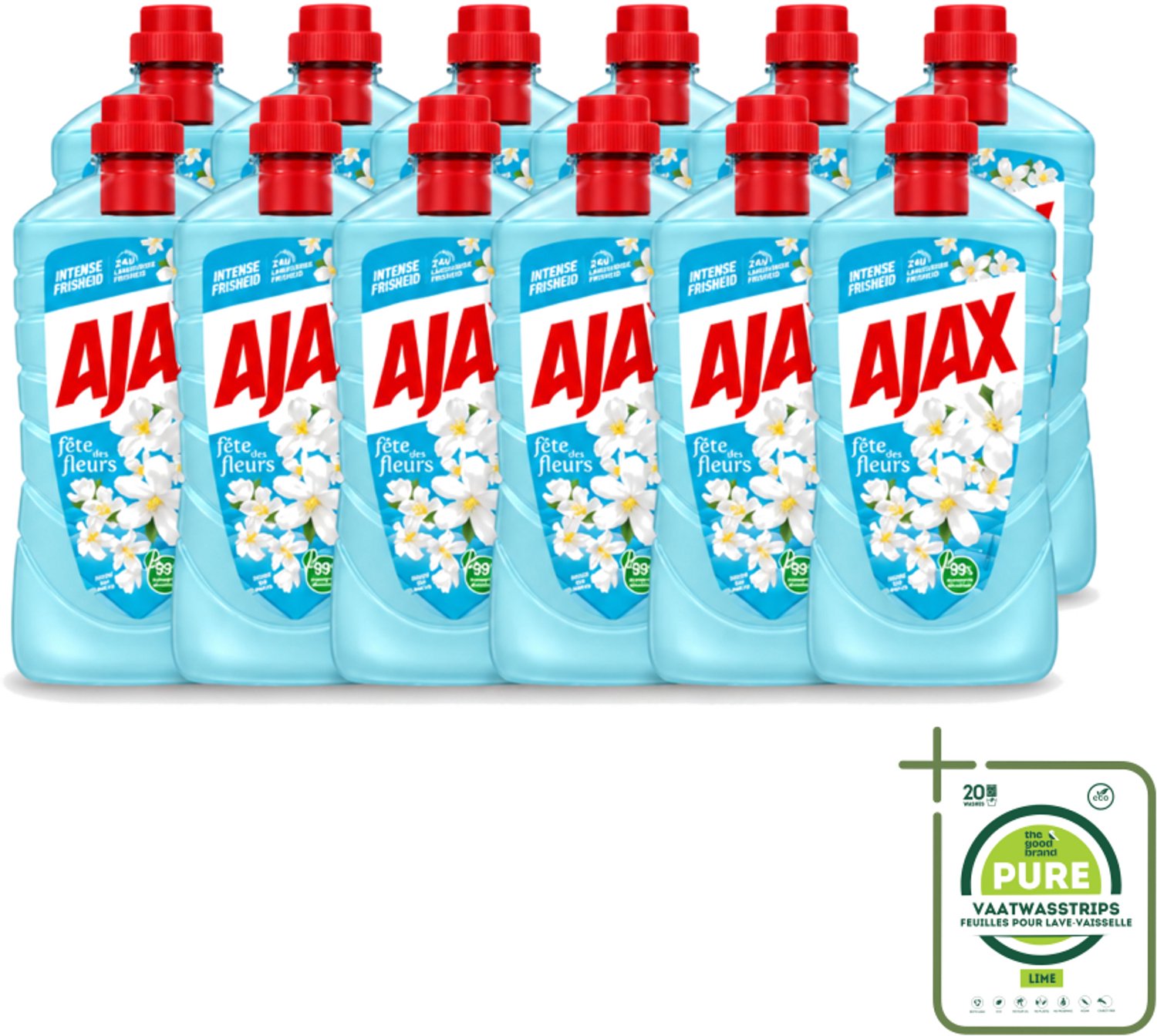 12 x Ajax – Allesreiniger – Jasmijn - 1000 ml - Grootverpakking - Vaatwasstrips - Allesreiniger - Jasmijngeur - Schoonmaken - Vloer Reinigen - Keuken Reinigen