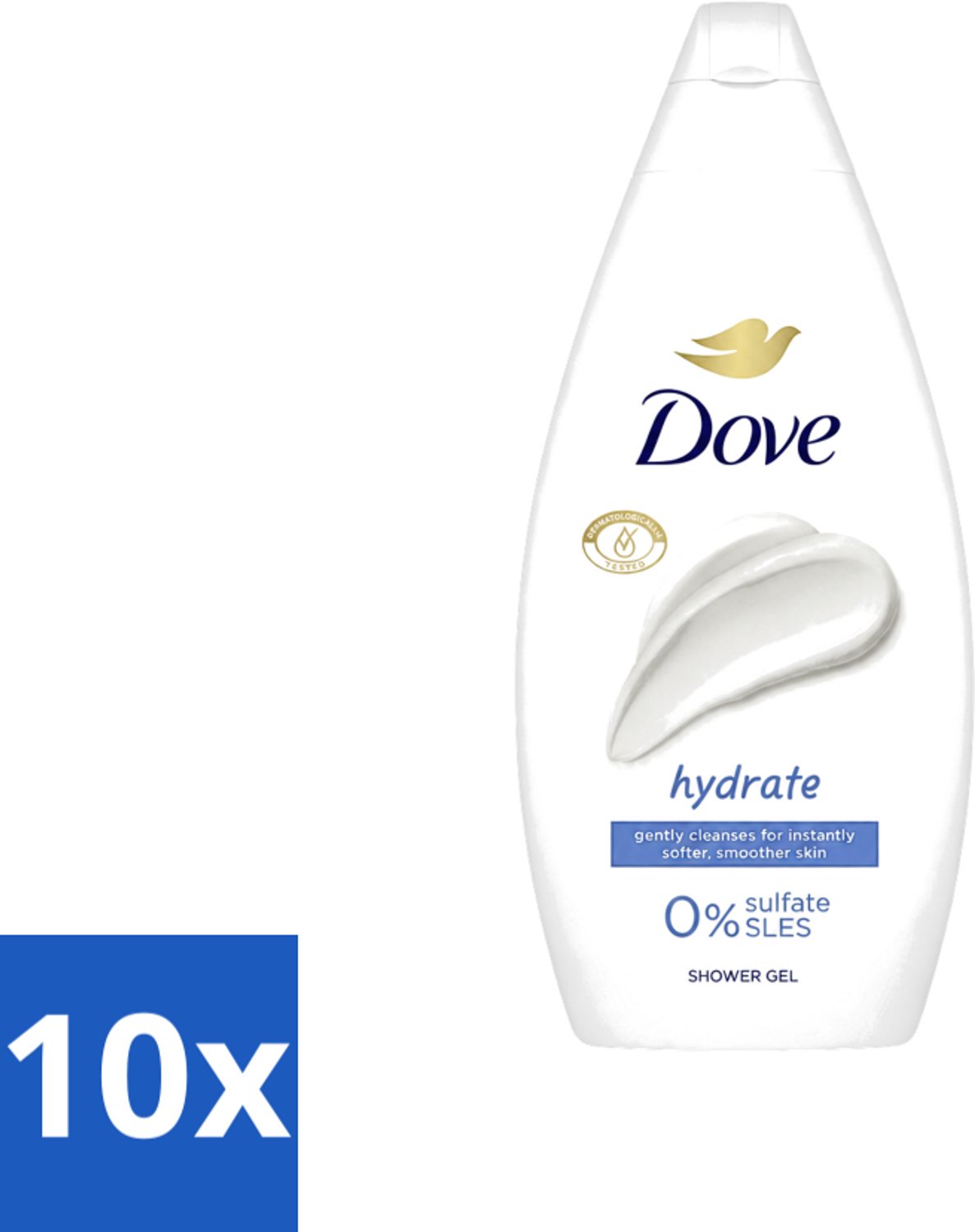 10 x Dove Hydrate - Douchegel - Sulfaatvrij - 250 ml - Voordeelverpakking - 10 stuks