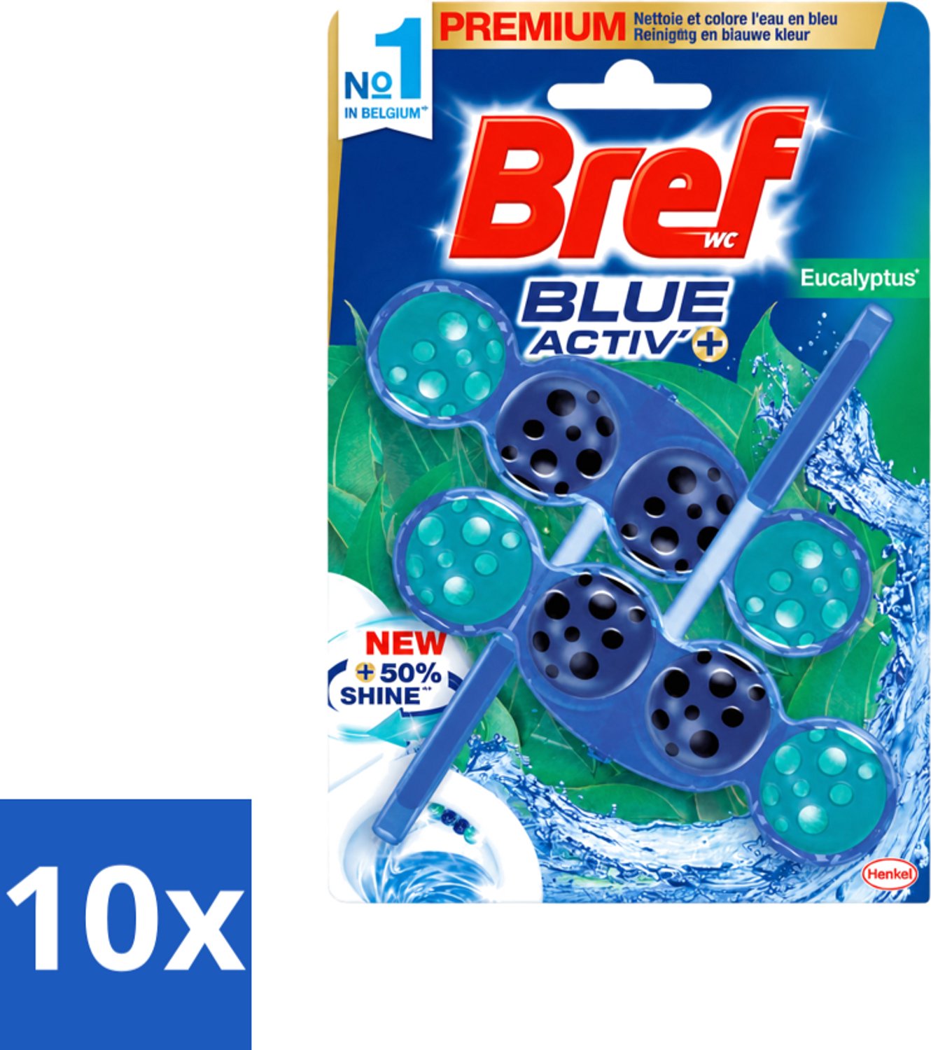 10 x Bref WC - Blue Activ' - Toiletblok - Eucalyptus - 2 Blokken - Voordeelverpakking - 10 stuks