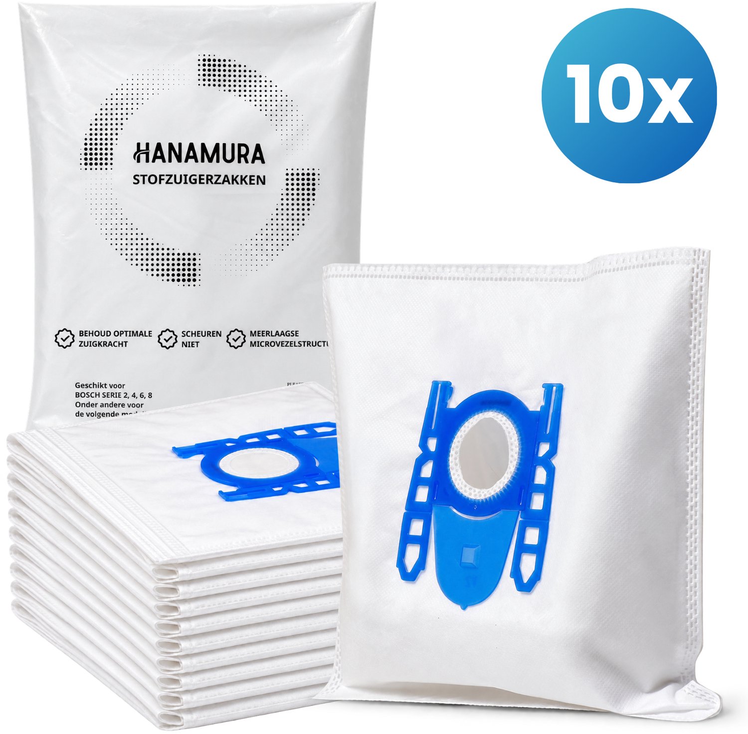 Hanamura Stofzuigerzakken - 10 stuks - Geschikt voor Bosch en Siemens Stofzuigers - Serie 2, Serie 4, Serie 6, Serie 8 - Hanamura