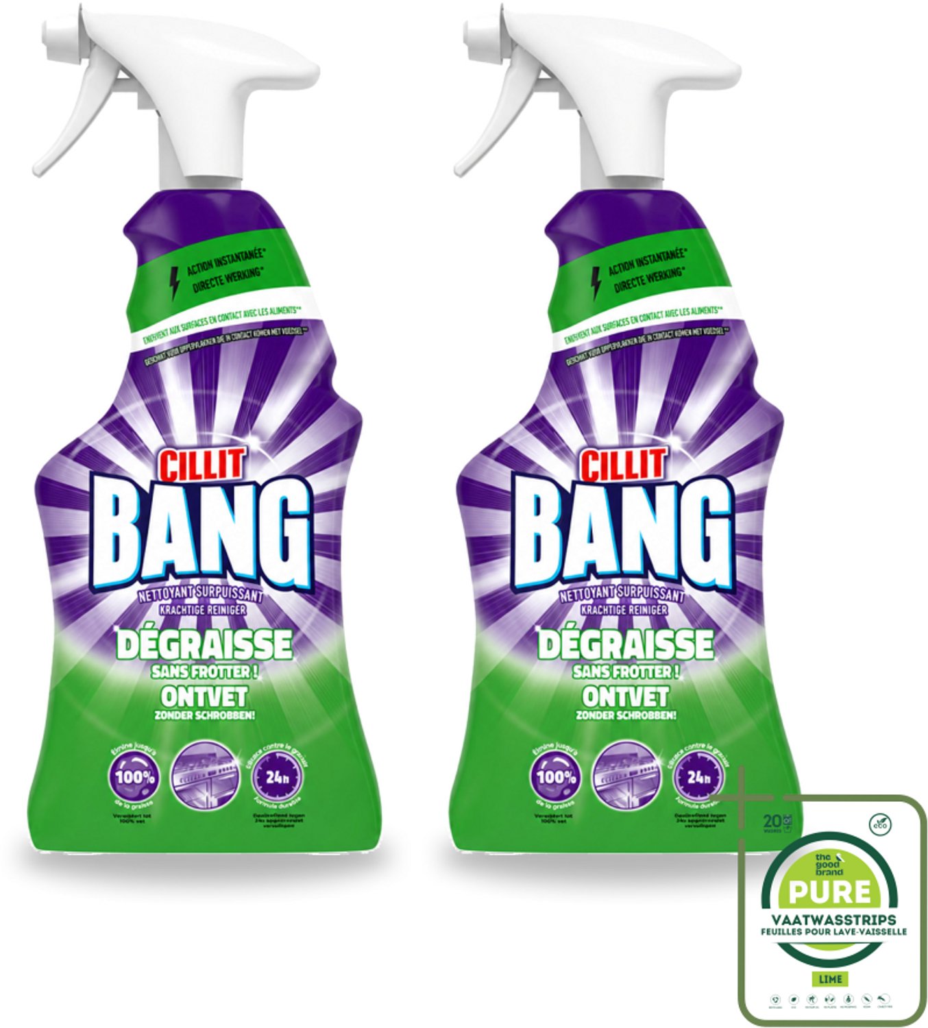 2 x Cillit Bang – Schoonmaakspray – Universal Ontvetter – 750 ml - Grootverpakking - Vaatwasstrips - Schoonmaak Spray Kalk - Reinigingsspray Ontvetter - Cillit Bang Power Cleaner - Reinigingsspray Badkamer - Reinigingsspray Tegels