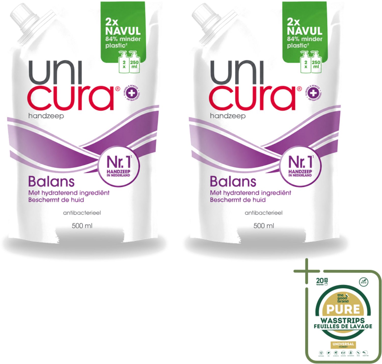 2 x Unicura – Vloeibare Handzeep Navulling – Balans – 500 ml - Wasstrips - Handzeep - Antibacterieel - Zeep Navulling - Huidbescherming - Zeep Voor Huid
