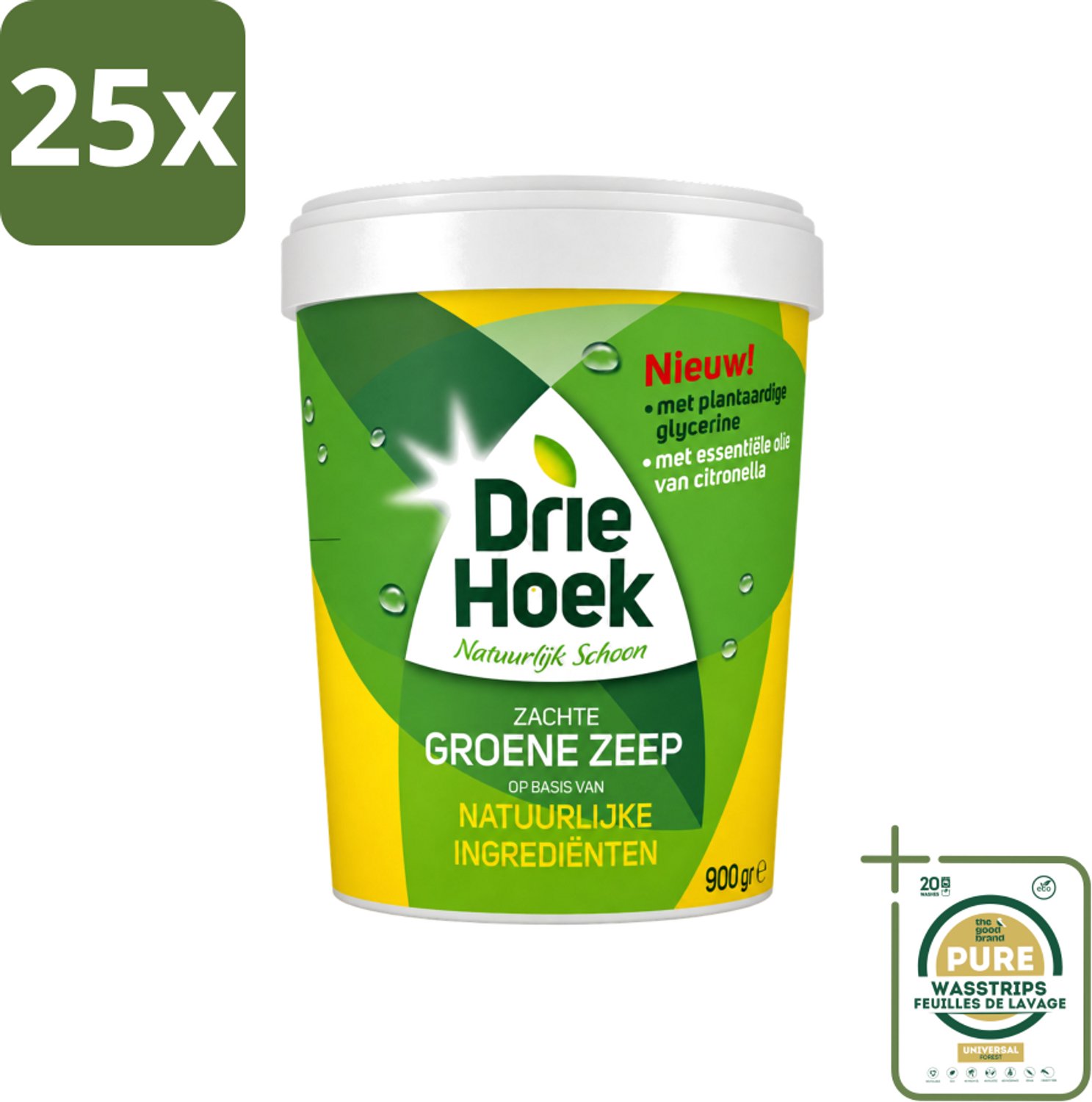 25 x Driehoek – Zachte Zeep – Groene Zeep – 900 gr - Wasstrips - Zachte Zeep - Natuurlijke Olie - Schoonmaken - Reinigen - Hout Reinigen