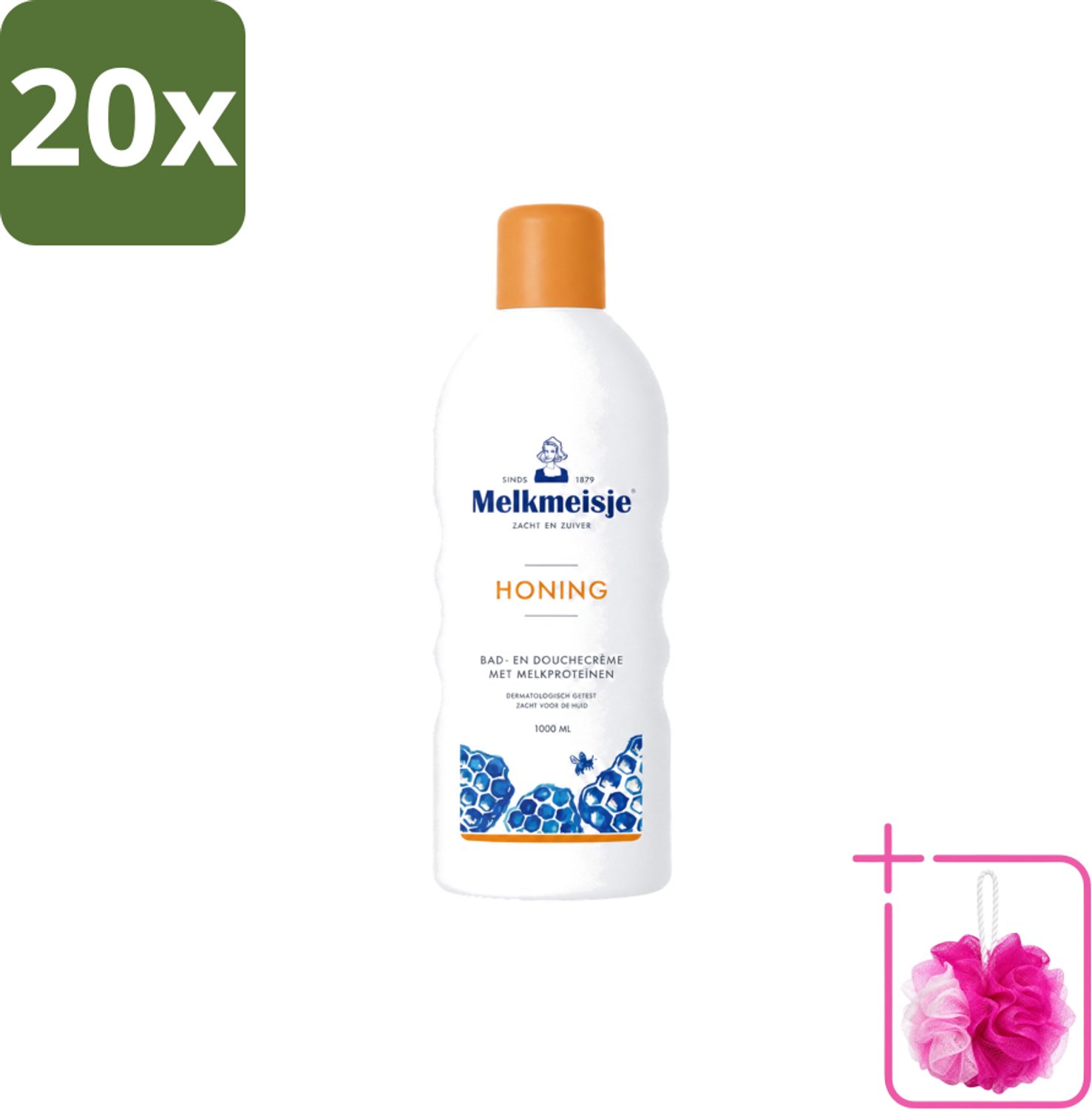 20 x Melkmeisje – Bad & Douche – Honing – 1000 ml - Bulkverpakking - Bad en douche crème - Douchemop - Honing crème