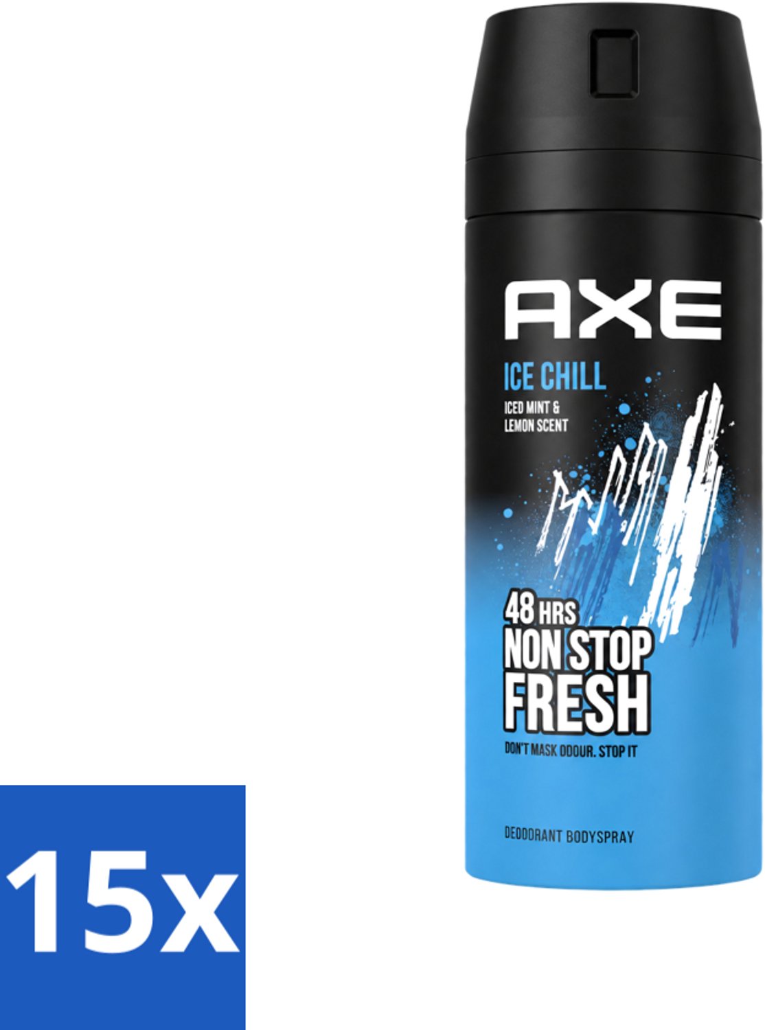 15 x Axe - Deodorant Bodyspray - 48hrs Fresh - Ice Chill - Iced Mint & Lemon - 150 ml - Voordeelverpakking - 15 stuks