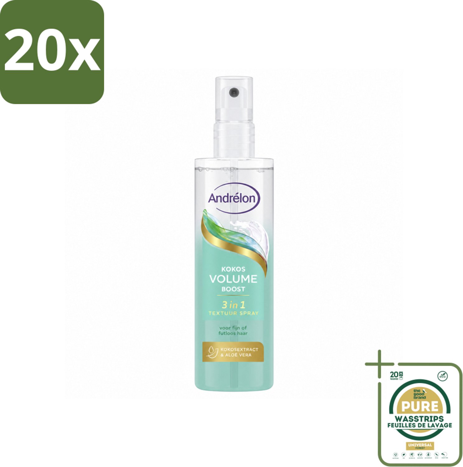 20 x Andrélon – Textuur Spray 3-in-1 – Kokos Volume Boost – 150 ml - Wasstrips - Haarspray - Volume - Textuur - Haarstructuur - Glans